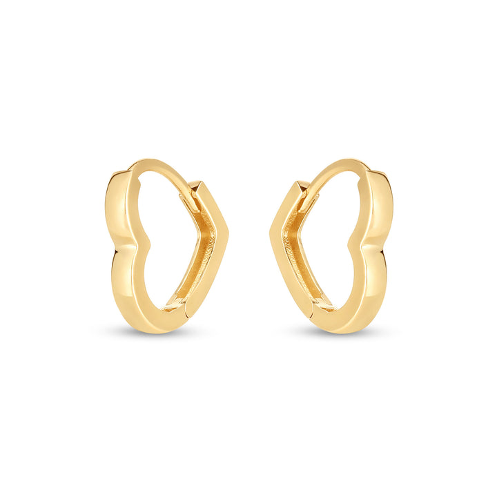 Heart Huggie Earrings in 14K Yellow Gold