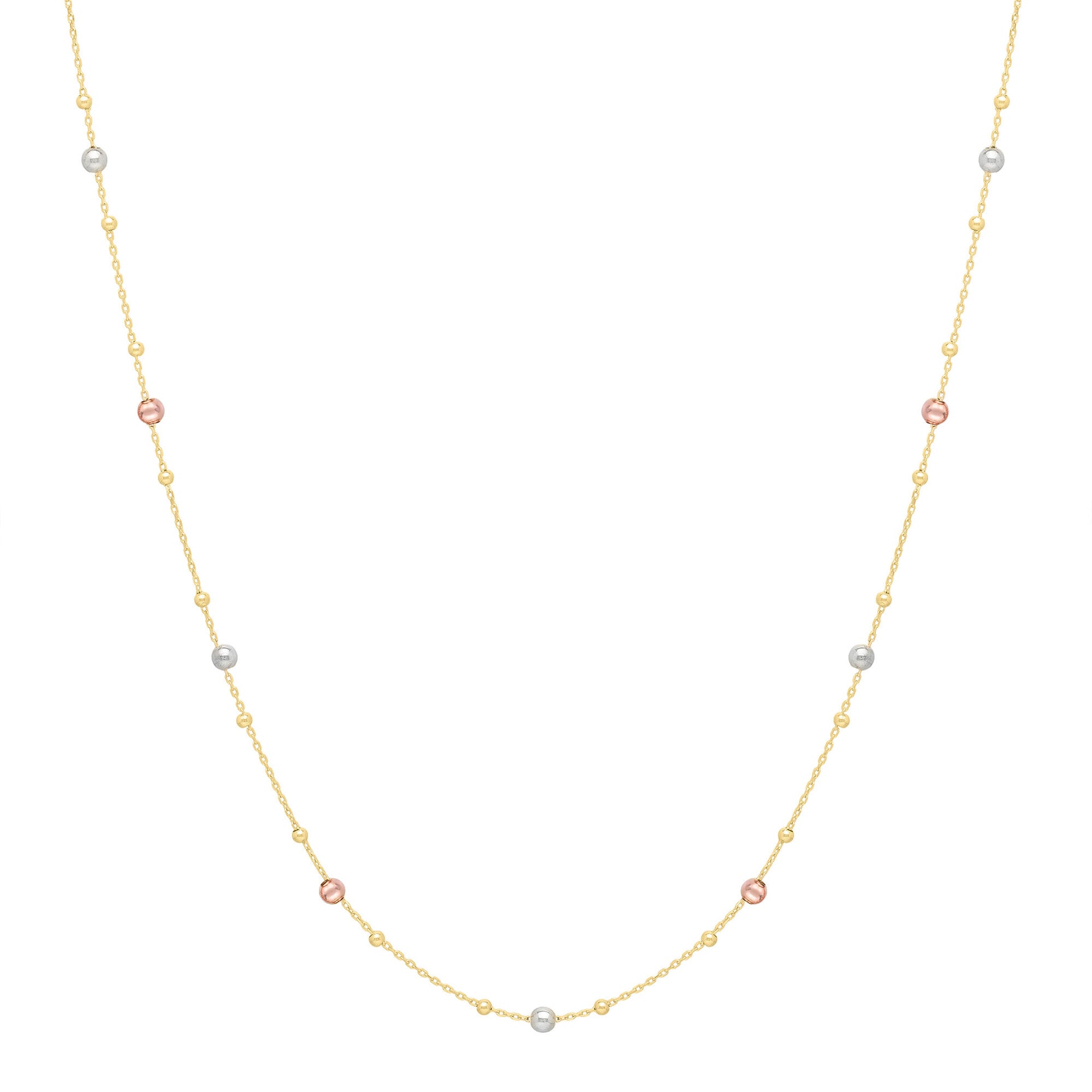 Tri-Color Stationed Bead Chain in 14K Gold