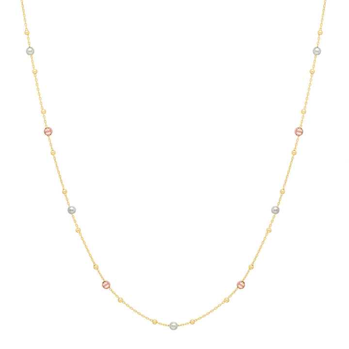Tri-Color Stationed Bead Chain in 14K Gold