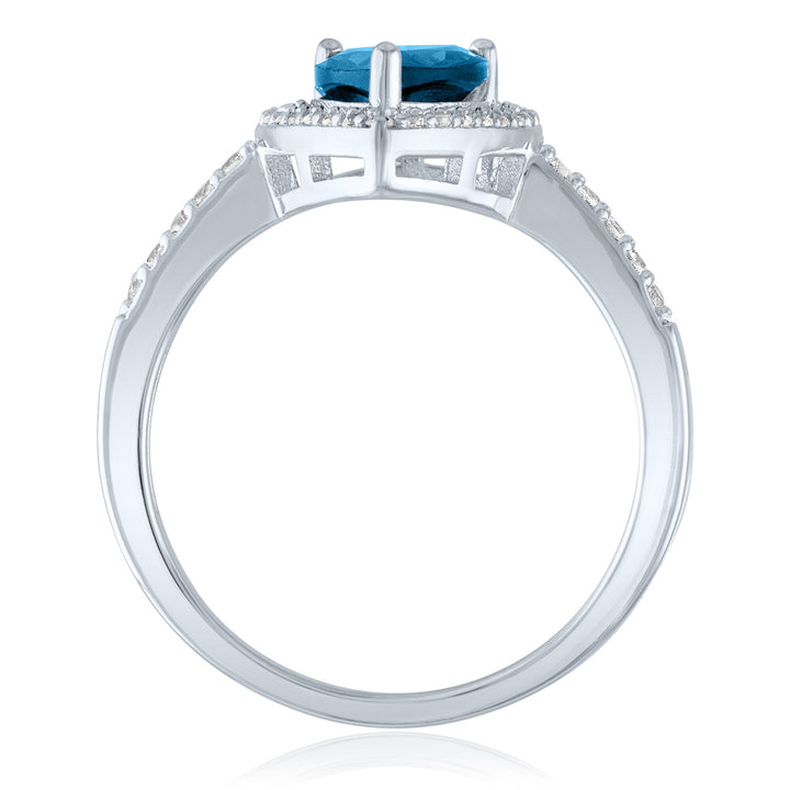 Pear-Shaped London Blue Topaz and Lab-Created White Sapphire Ring in Sterling Silver