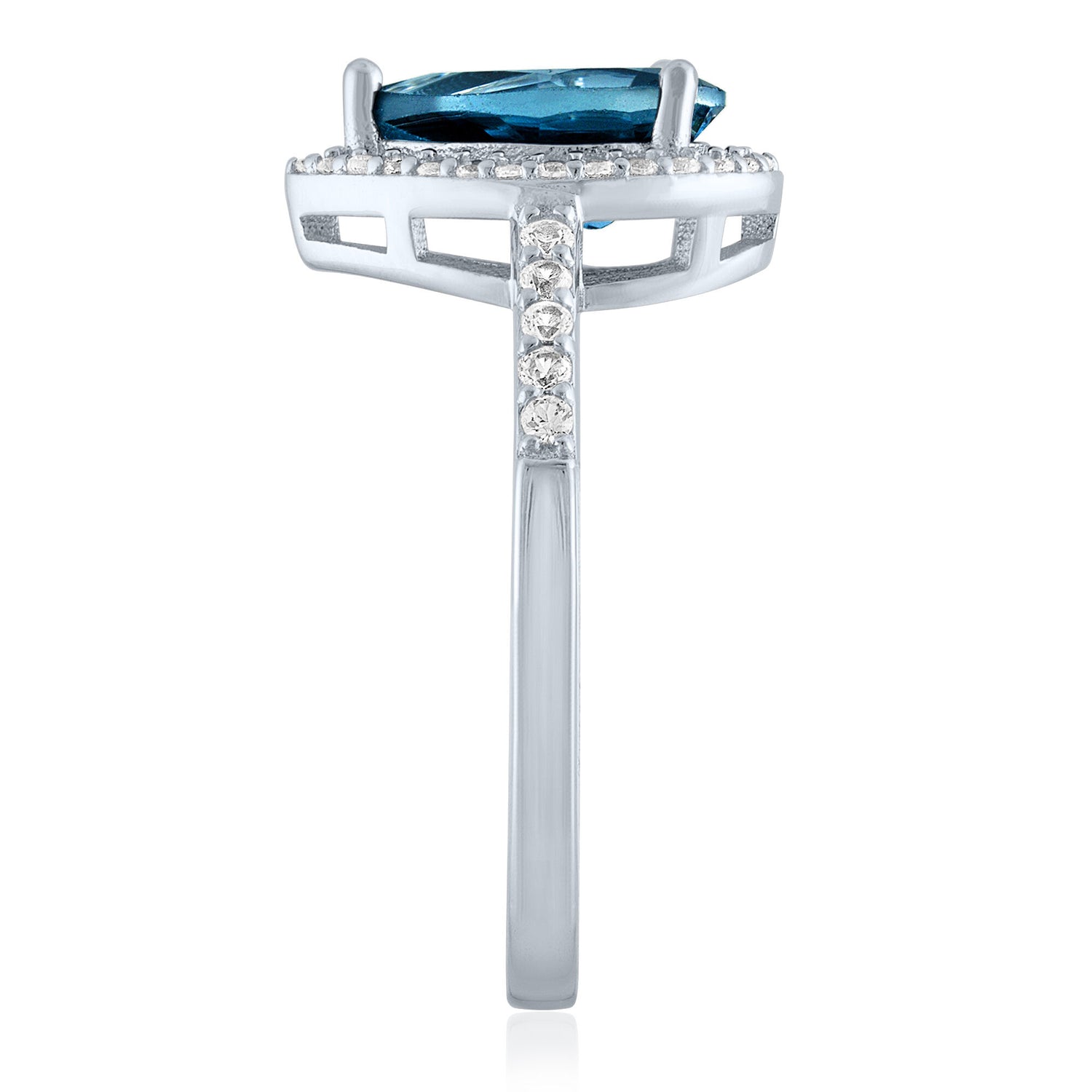 Pear-Shaped London Blue Topaz and Lab-Created White Sapphire Ring in Sterling Silver