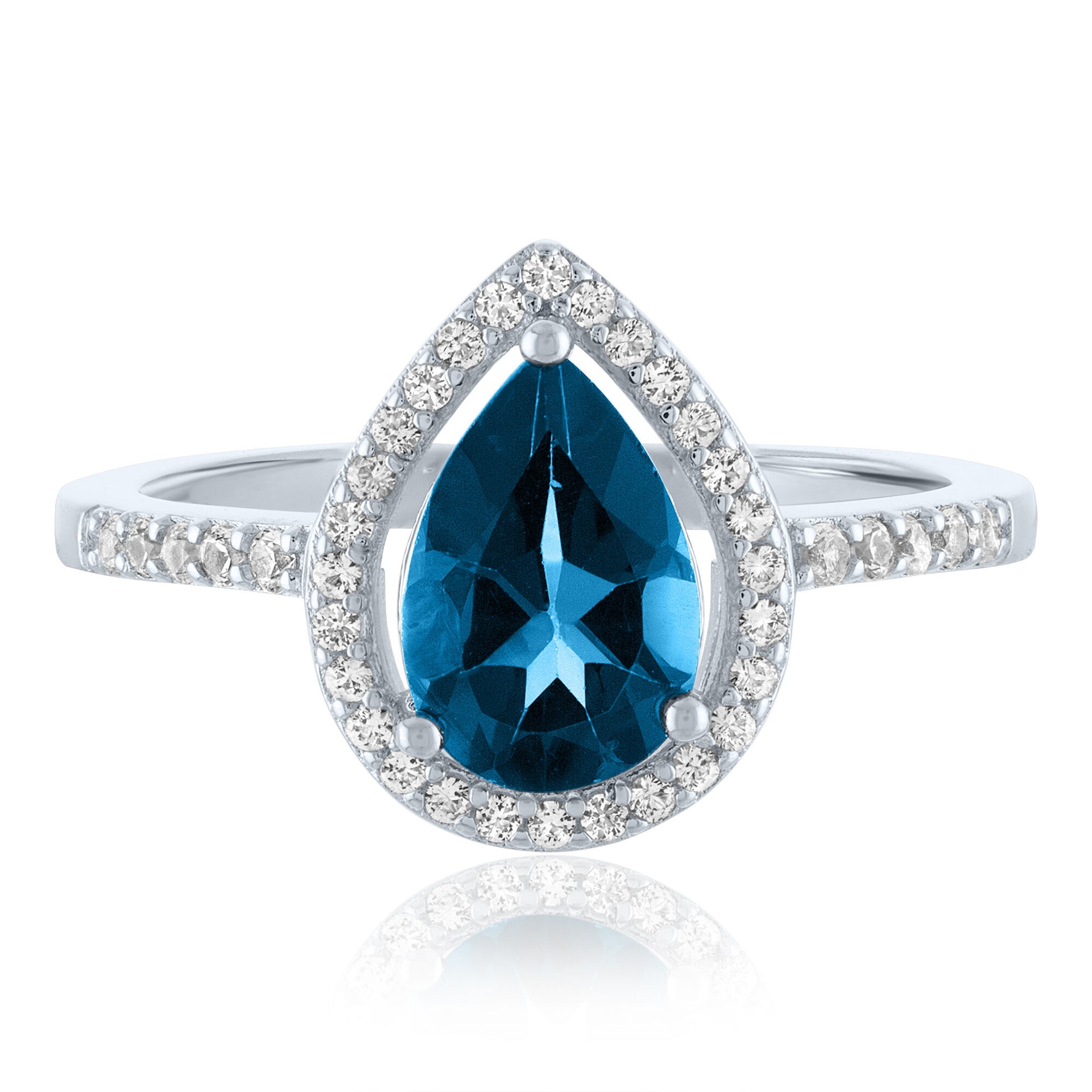 Pear-Shaped London Blue Topaz and Lab-Created White Sapphire Ring in Sterling Silver
