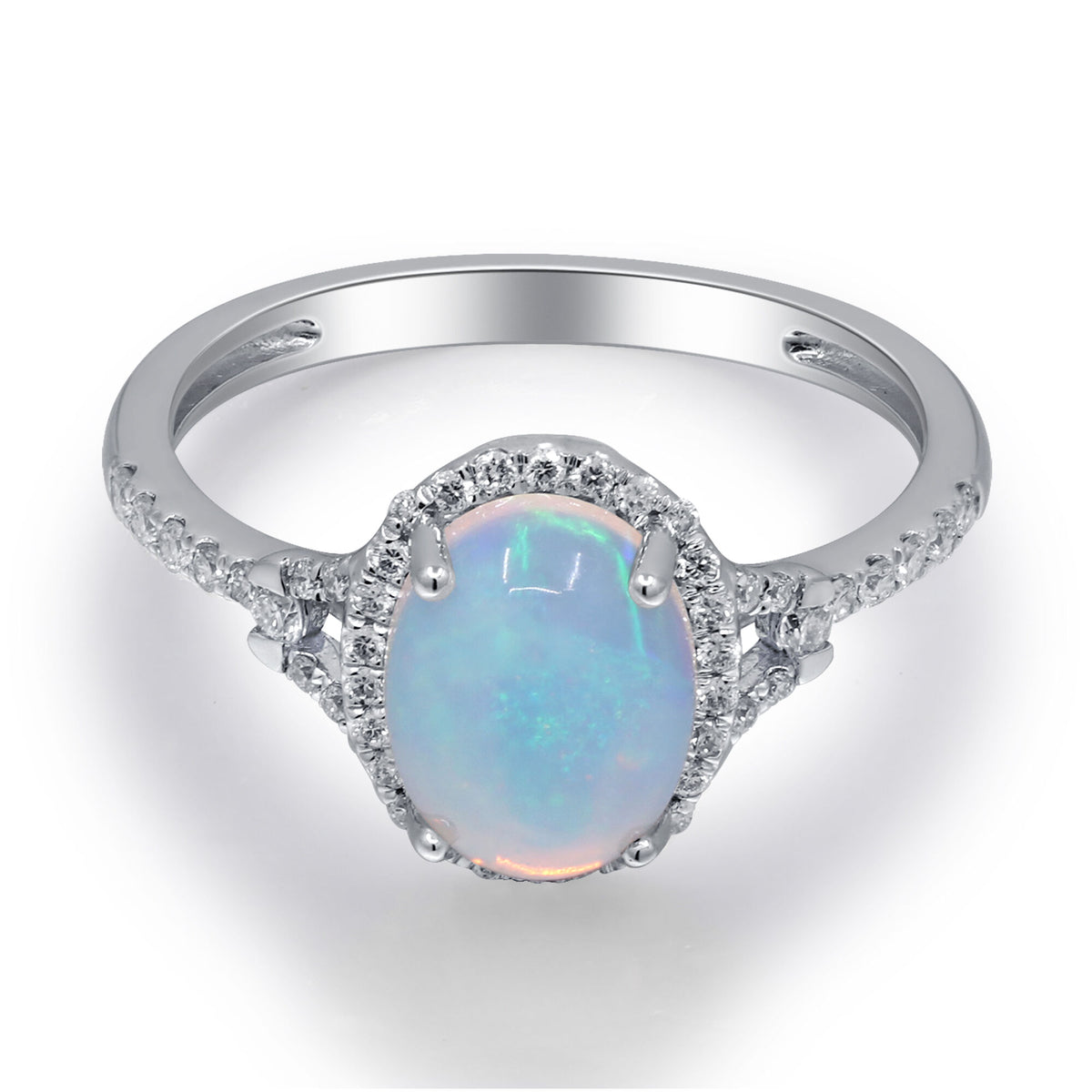 Opal and Diamond Ring in 10K White Gold
