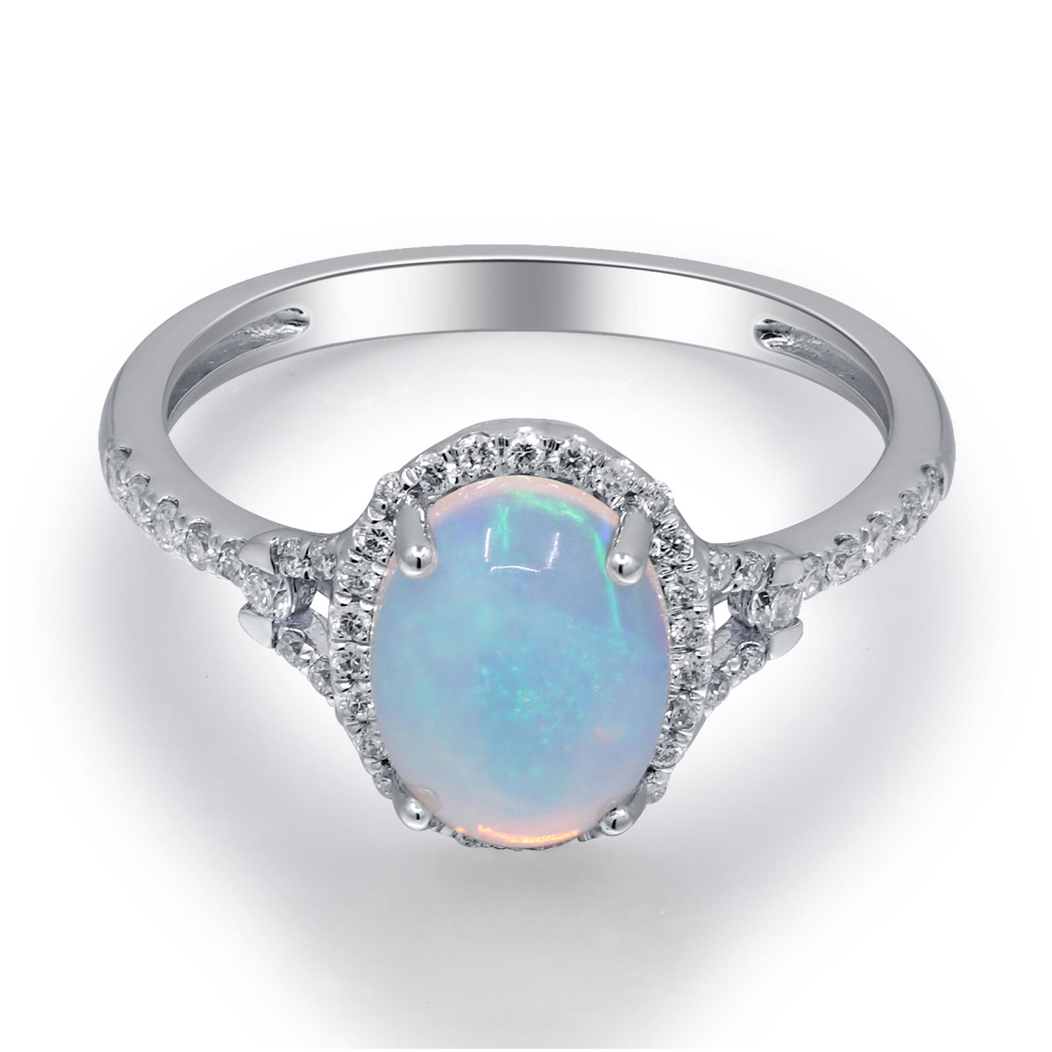 Opal and Diamond Ring in 10K White Gold
