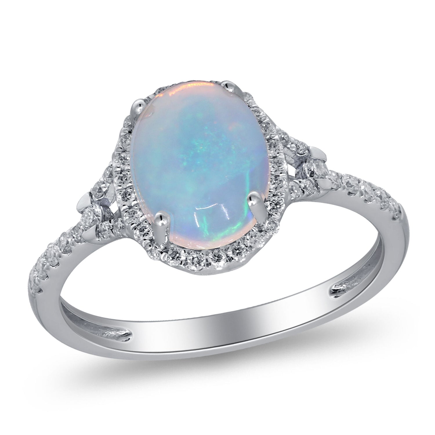 Opal and Diamond Ring in 10K White Gold