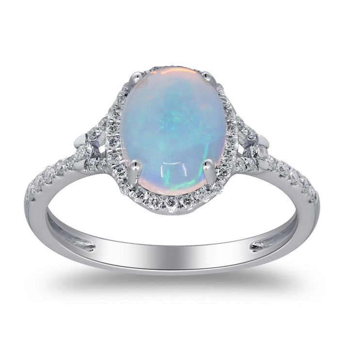 Opal and Diamond Ring in 10K White Gold