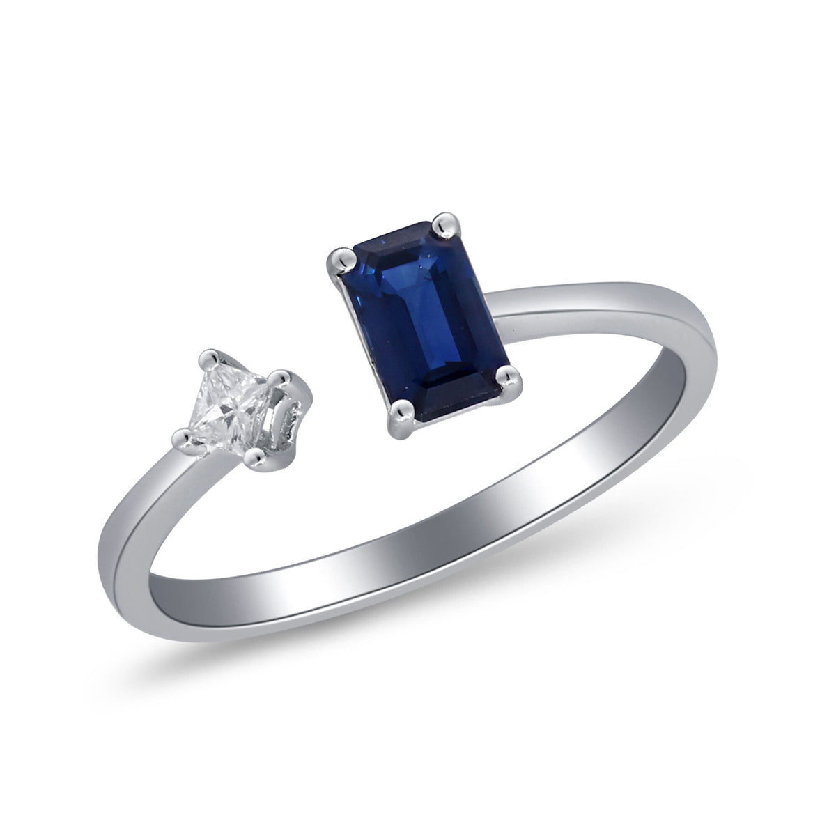 Blue Sapphire Ring with Diamond Accent in 10K White Gold