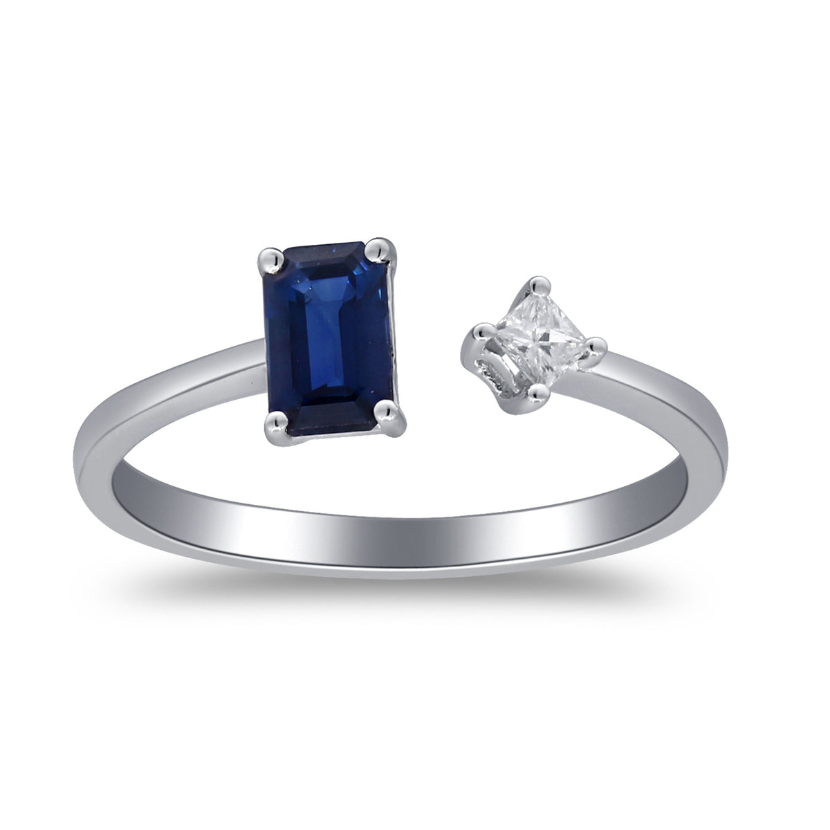 Blue Sapphire Ring with Diamond Accent in 10K White Gold