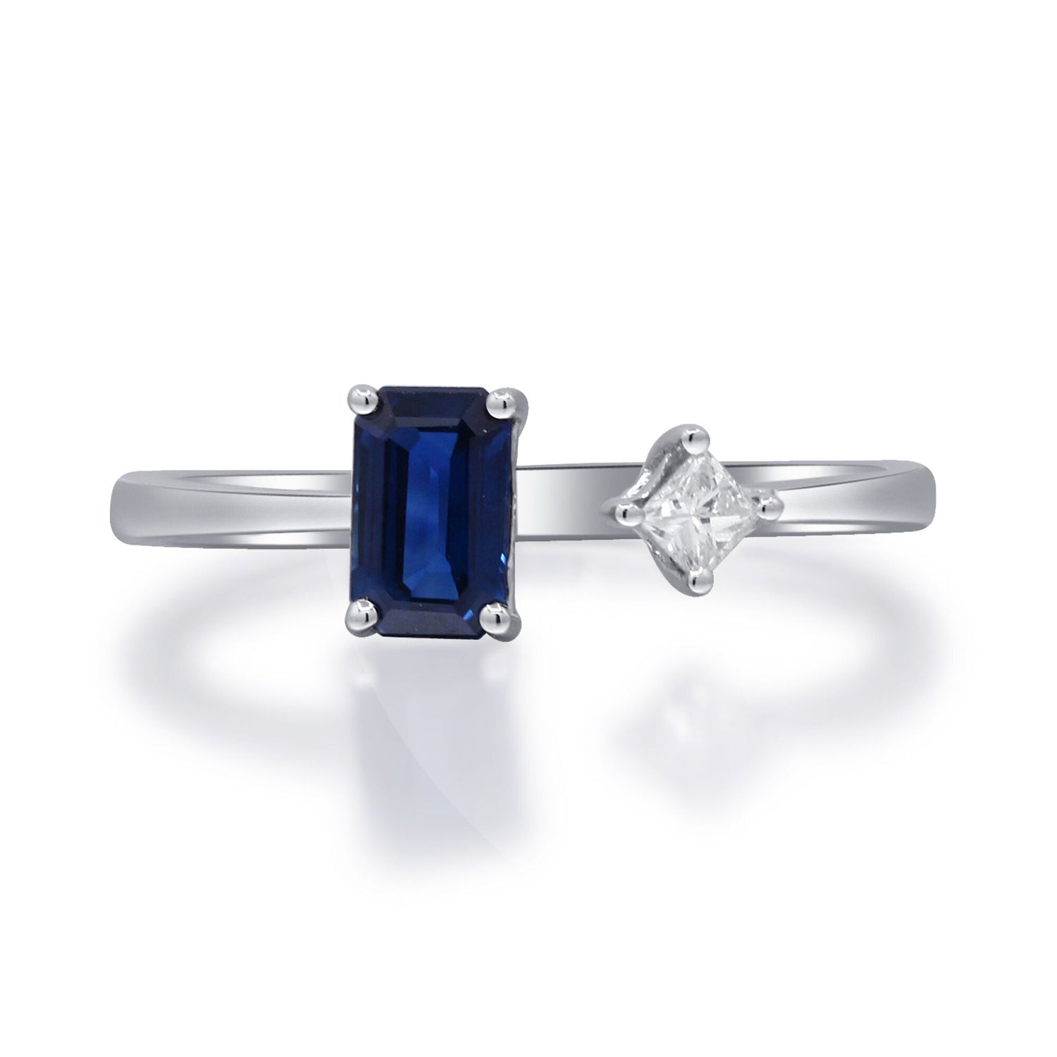 Blue Sapphire Ring with Diamond Accent in 10K White Gold