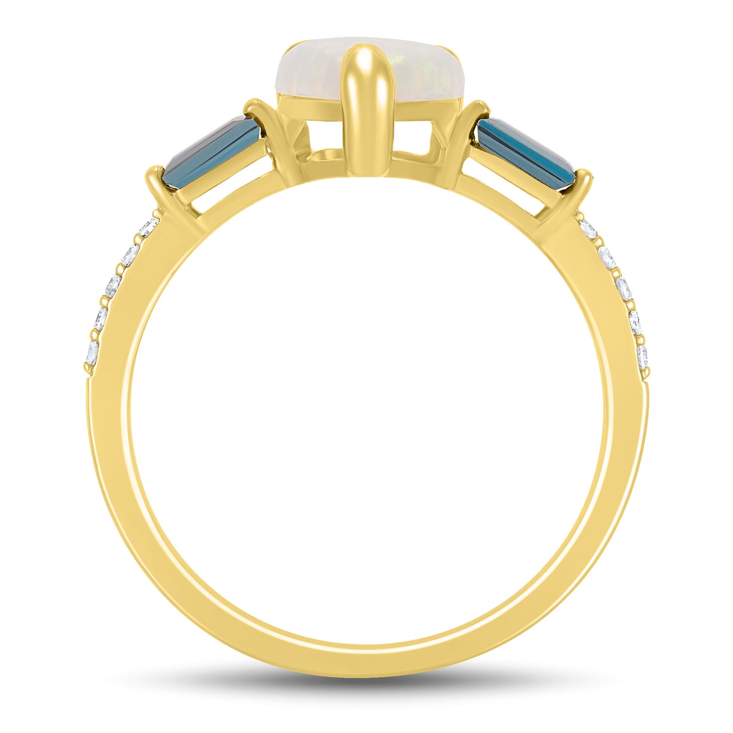 Pear-Shaped Lab-Created Opal, London Blue Topaz & Diamond Accent Ring in 10K Yellow Gold