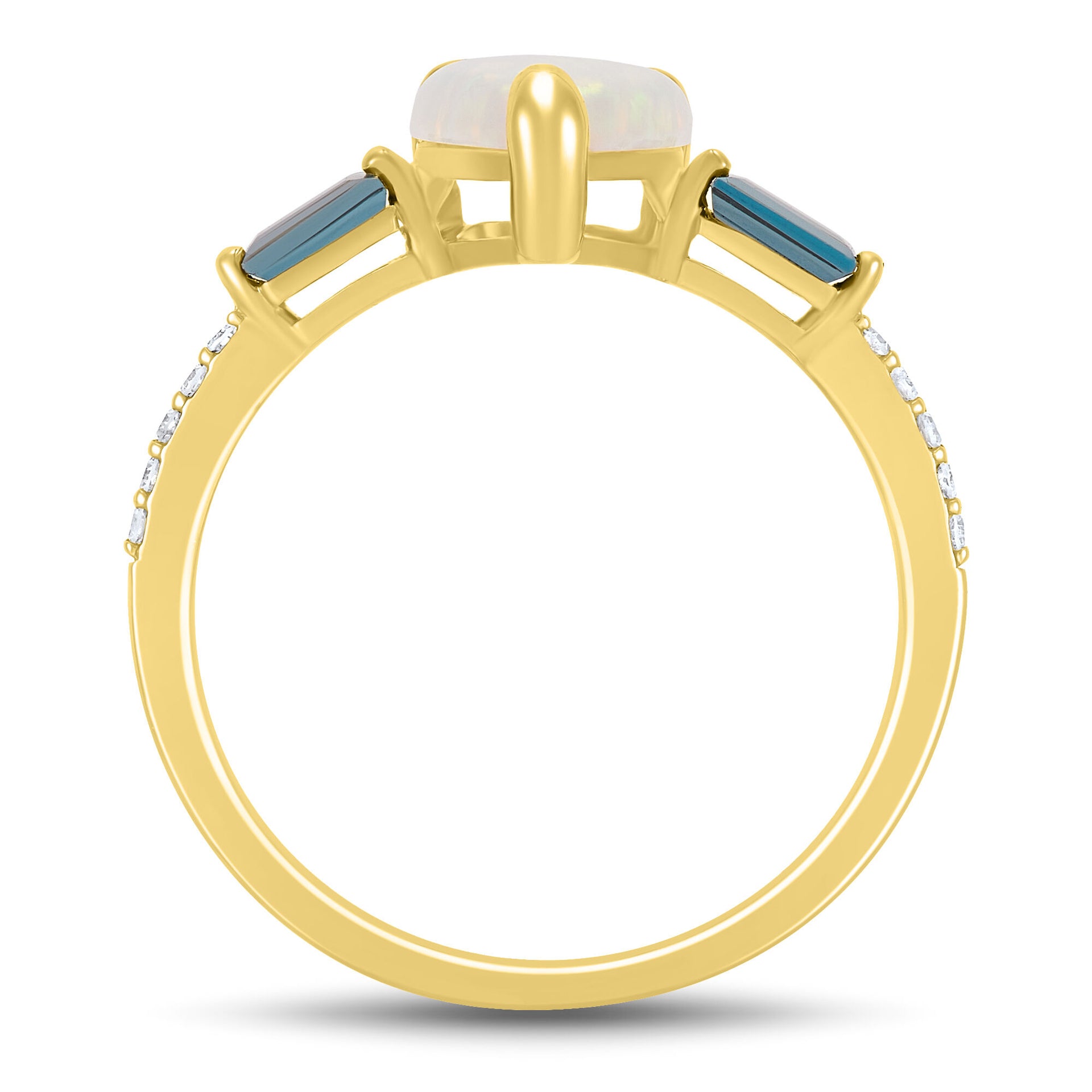 Pear-Shaped Lab-Created Opal, London Blue Topaz & Diamond Accent Ring in 10K Yellow Gold