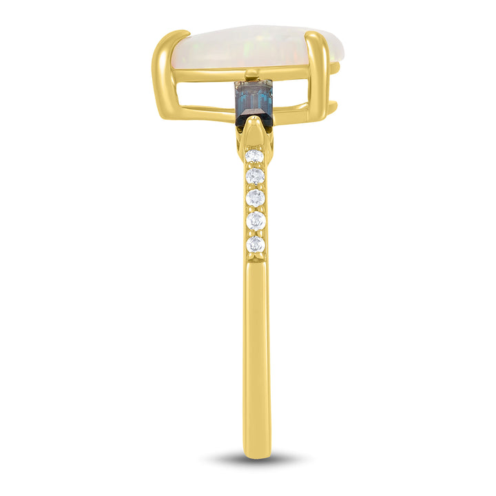 Pear-Shaped Lab-Created Opal, London Blue Topaz & Diamond Accent Ring in 10K Yellow Gold