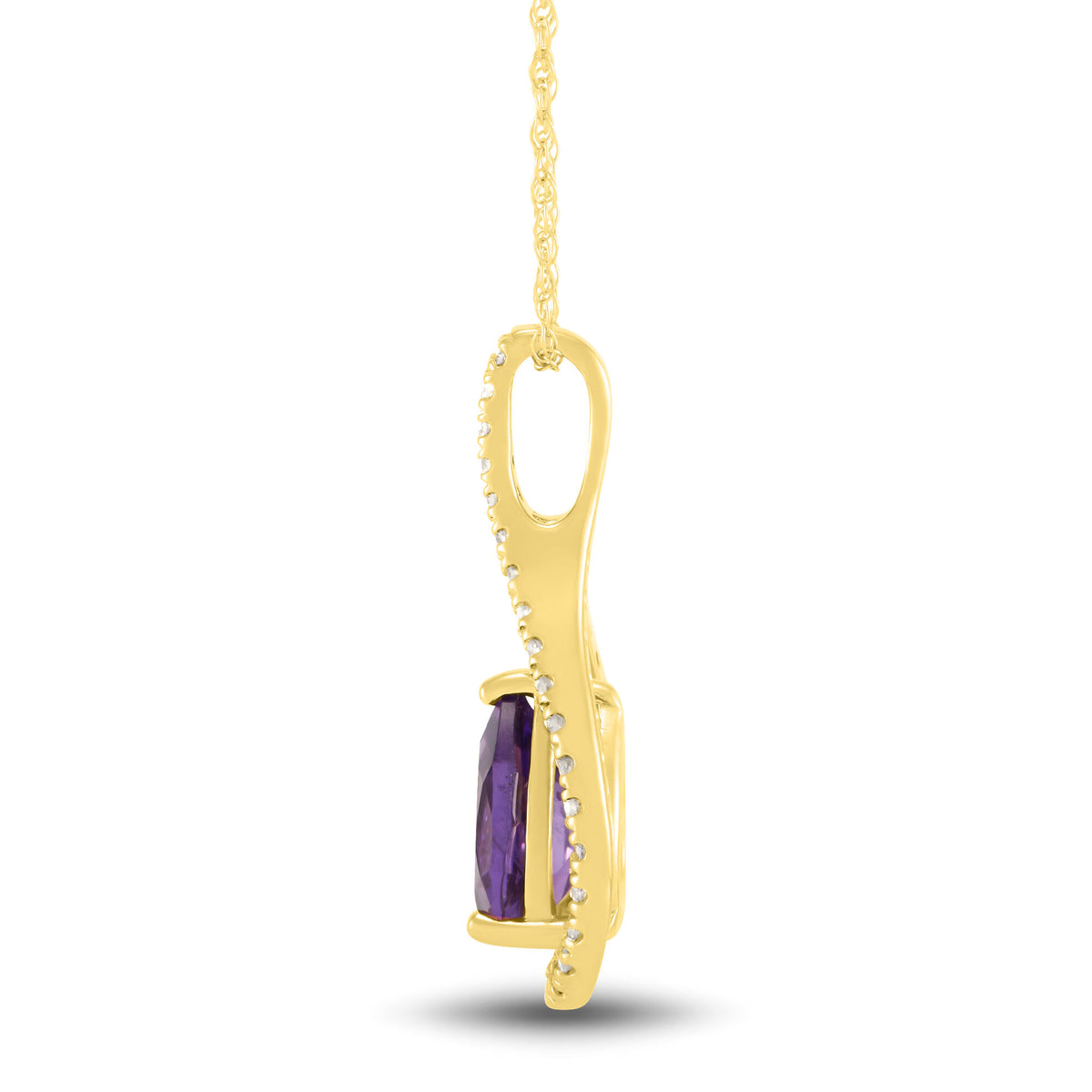 Amethyst and Diamond Pendant in 10K Yellow Gold (1/7 ct. tw.)