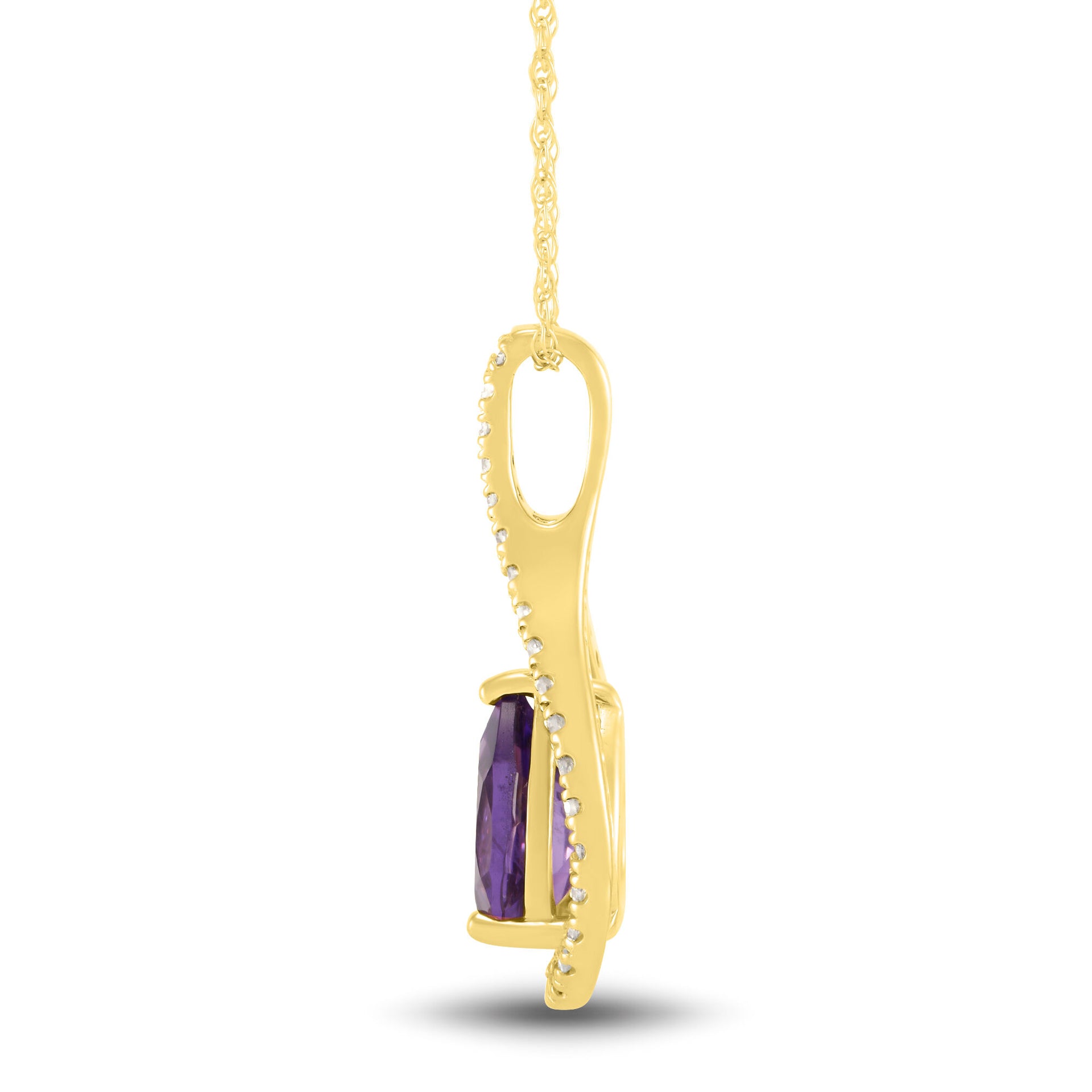 Amethyst and Diamond Pendant in 10K Yellow Gold (1/7 ct. tw.)