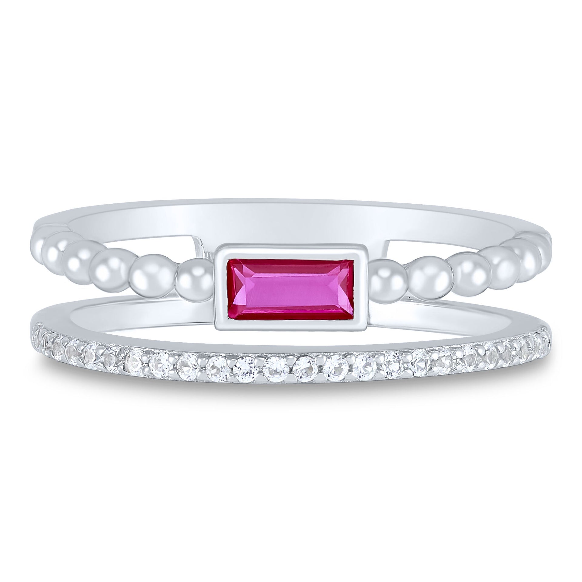 Lab-Created Ruby and Lab-Created White Sapphire Double-Row Stacking Ring