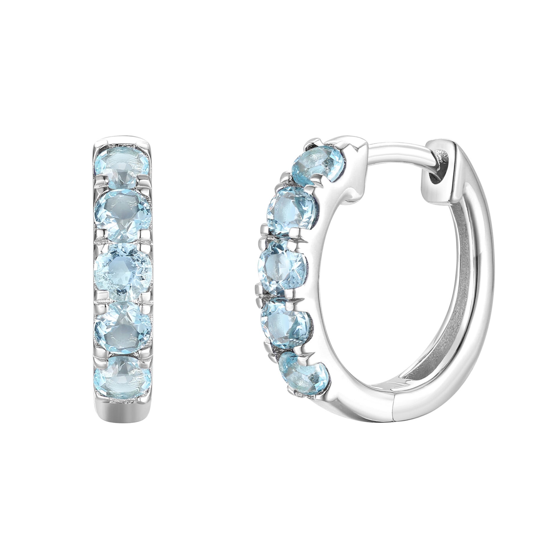 Aquamarine Hoop Earrings in 10K White Gold
