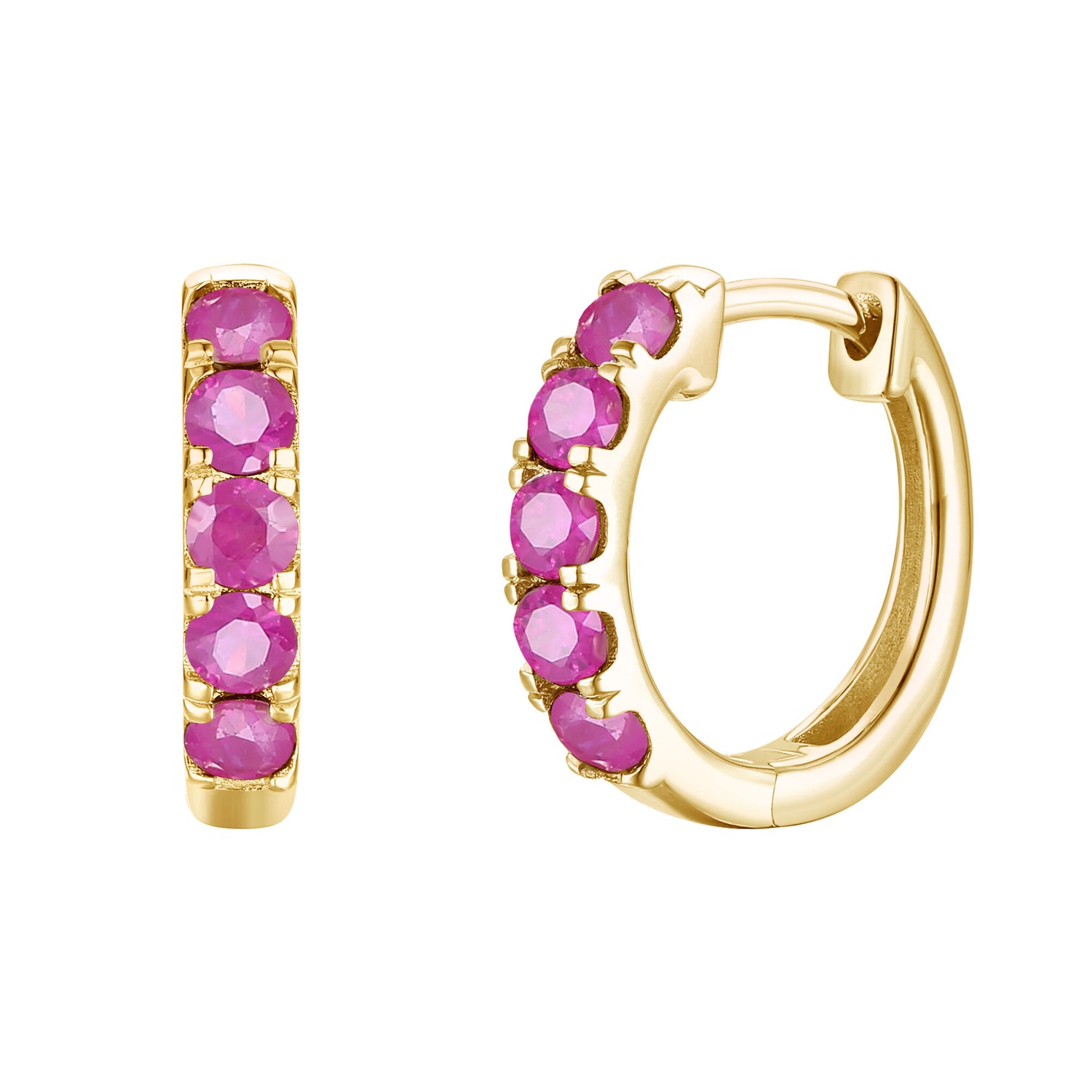 Ruby Hoop Earrings in 10K Yellow Gold