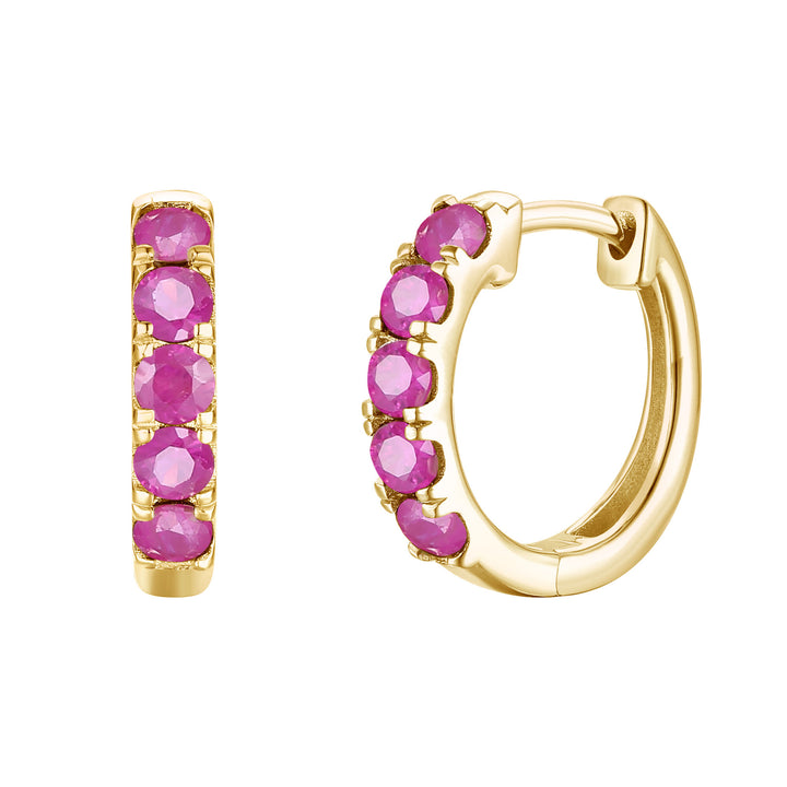 Ruby Hoop Earrings in 10K Yellow Gold
