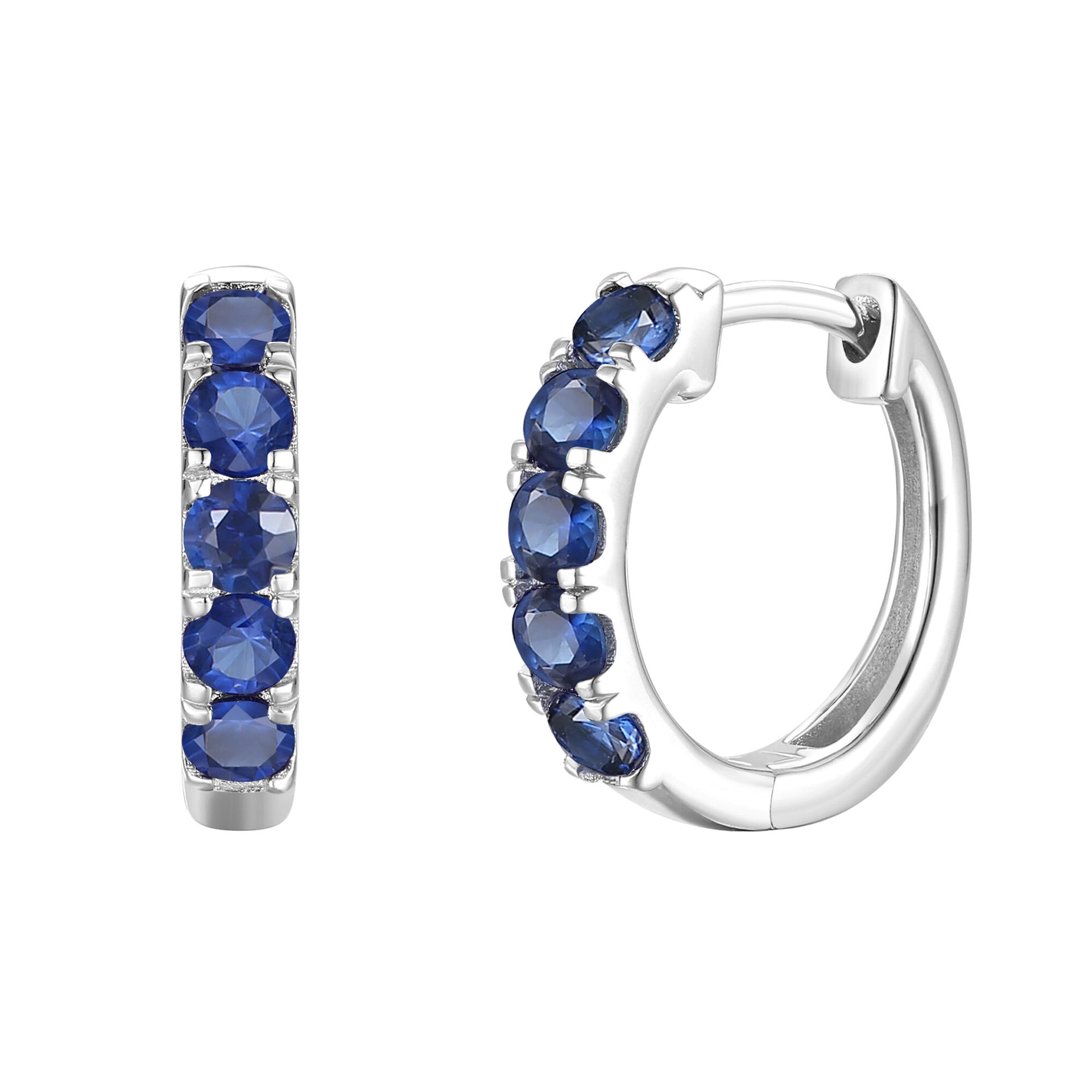 Blue Sapphire Hoop Earrings in 10K White Gold