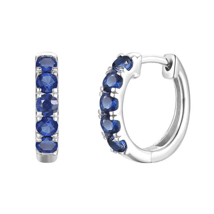 Blue Sapphire Hoop Earrings in 10K White Gold