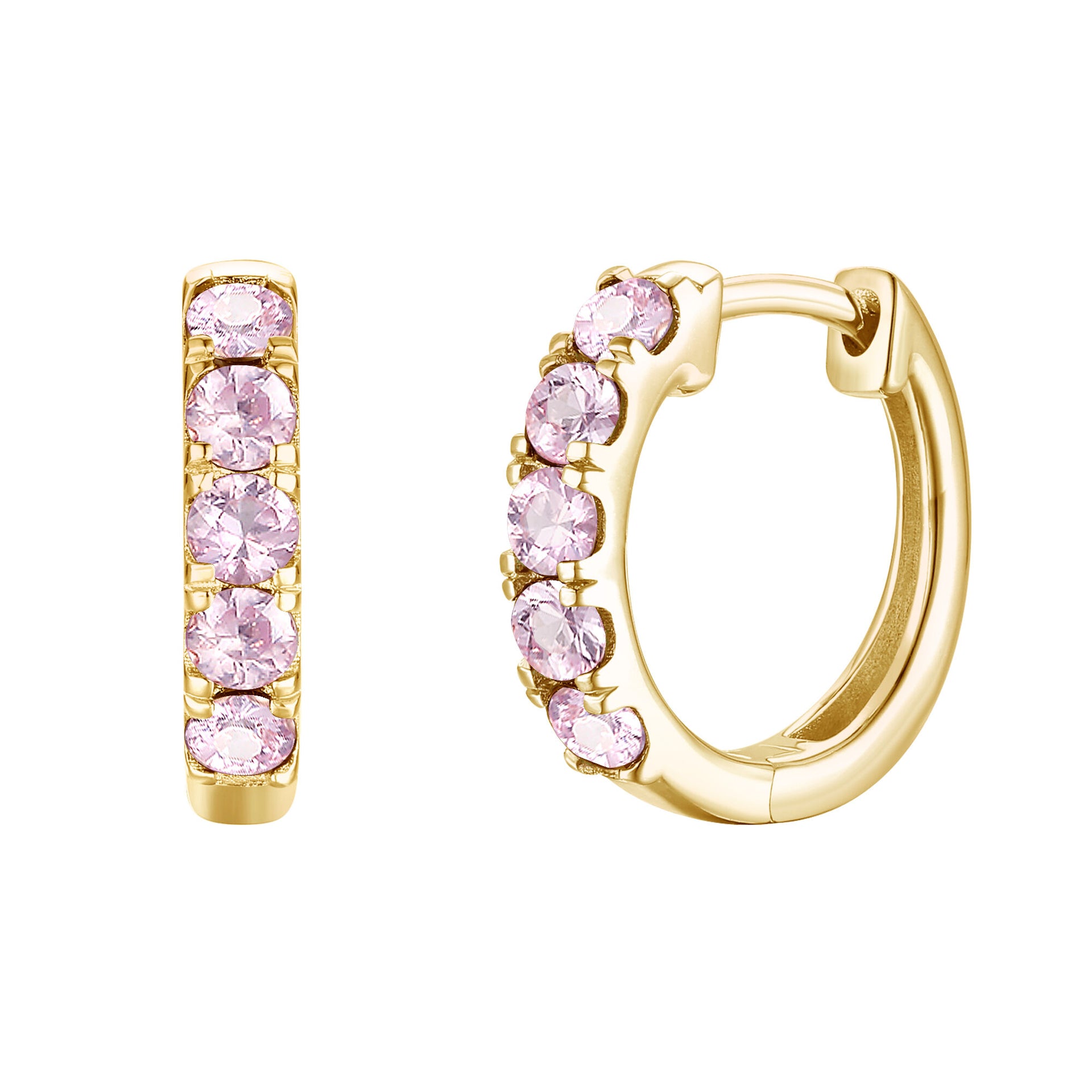 Pink Sapphire Hoop Earrings in 10K Yellow Gold
