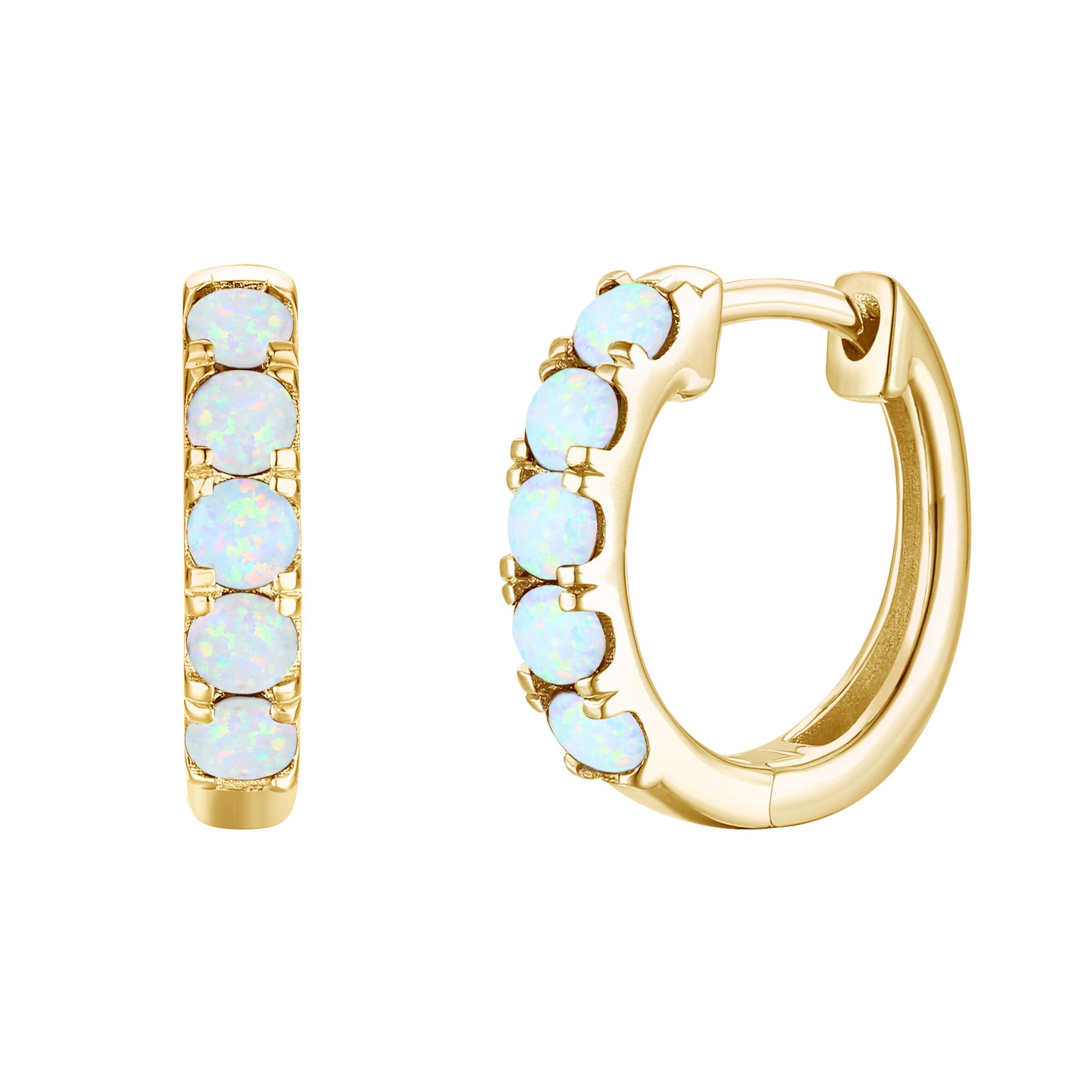 Opal Hoop Earrings in 10K Yellow Gold