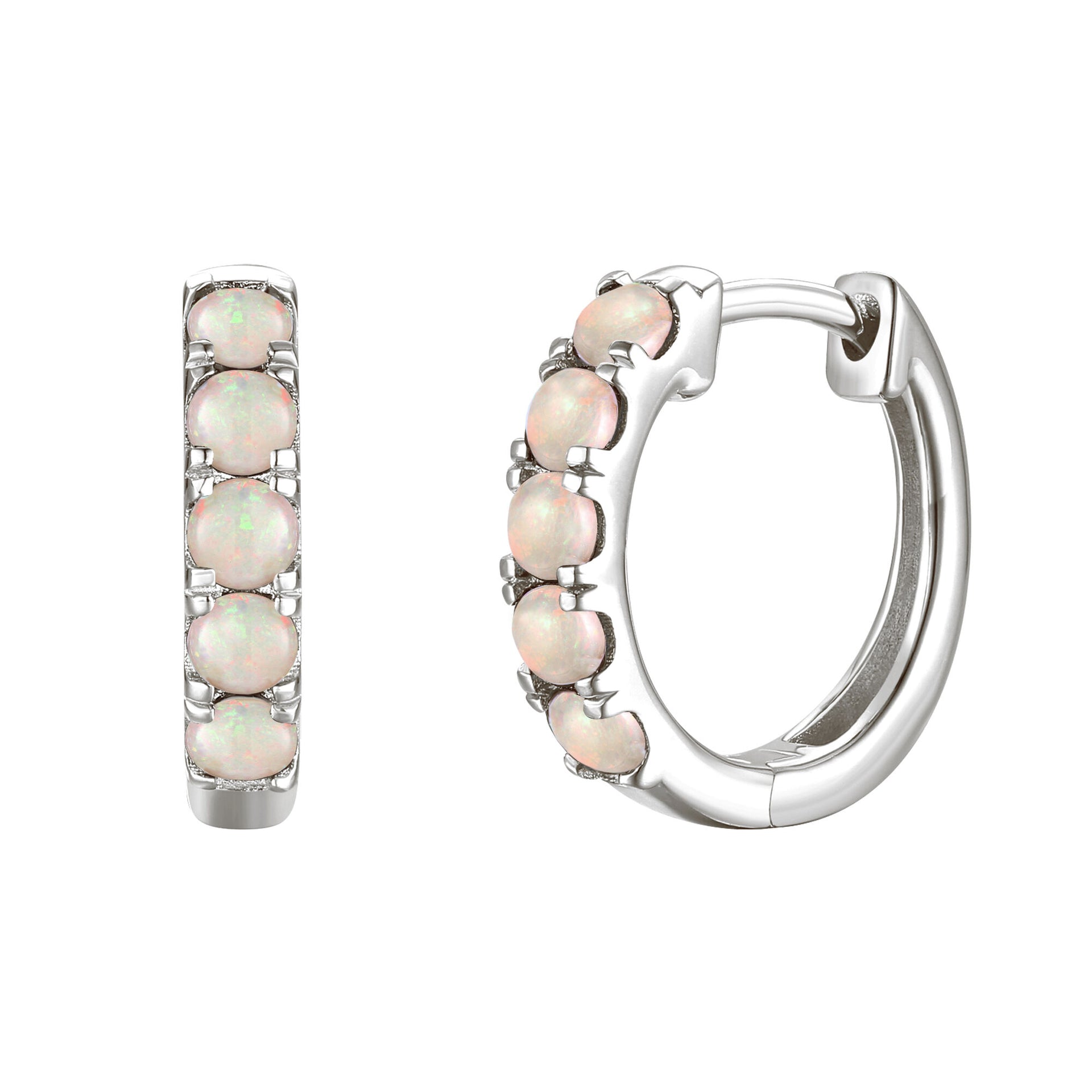Opal Hoop Earrings in 10K White Gold