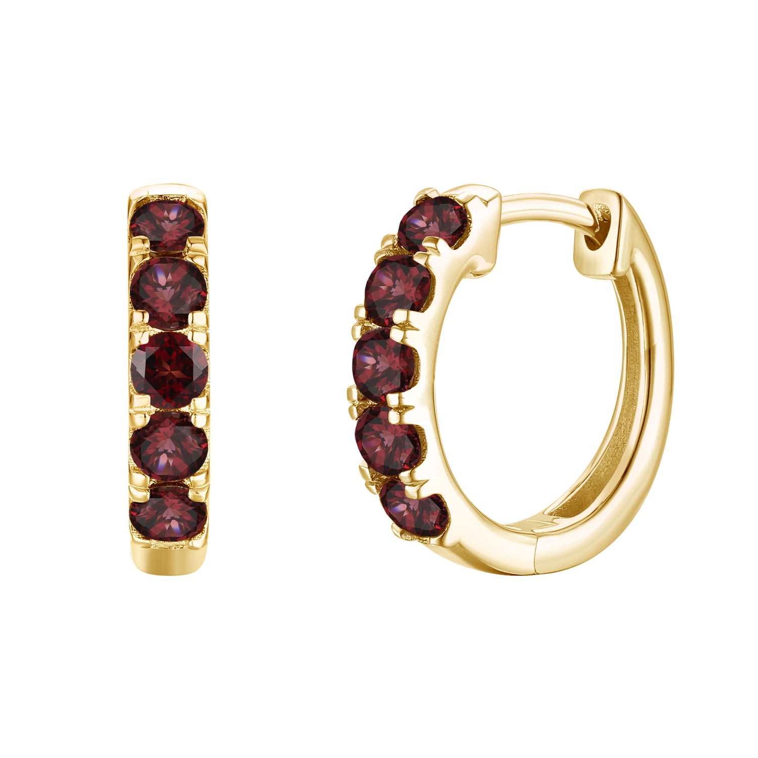 Garnet Hoop Earrings in 10K Yellow Gold