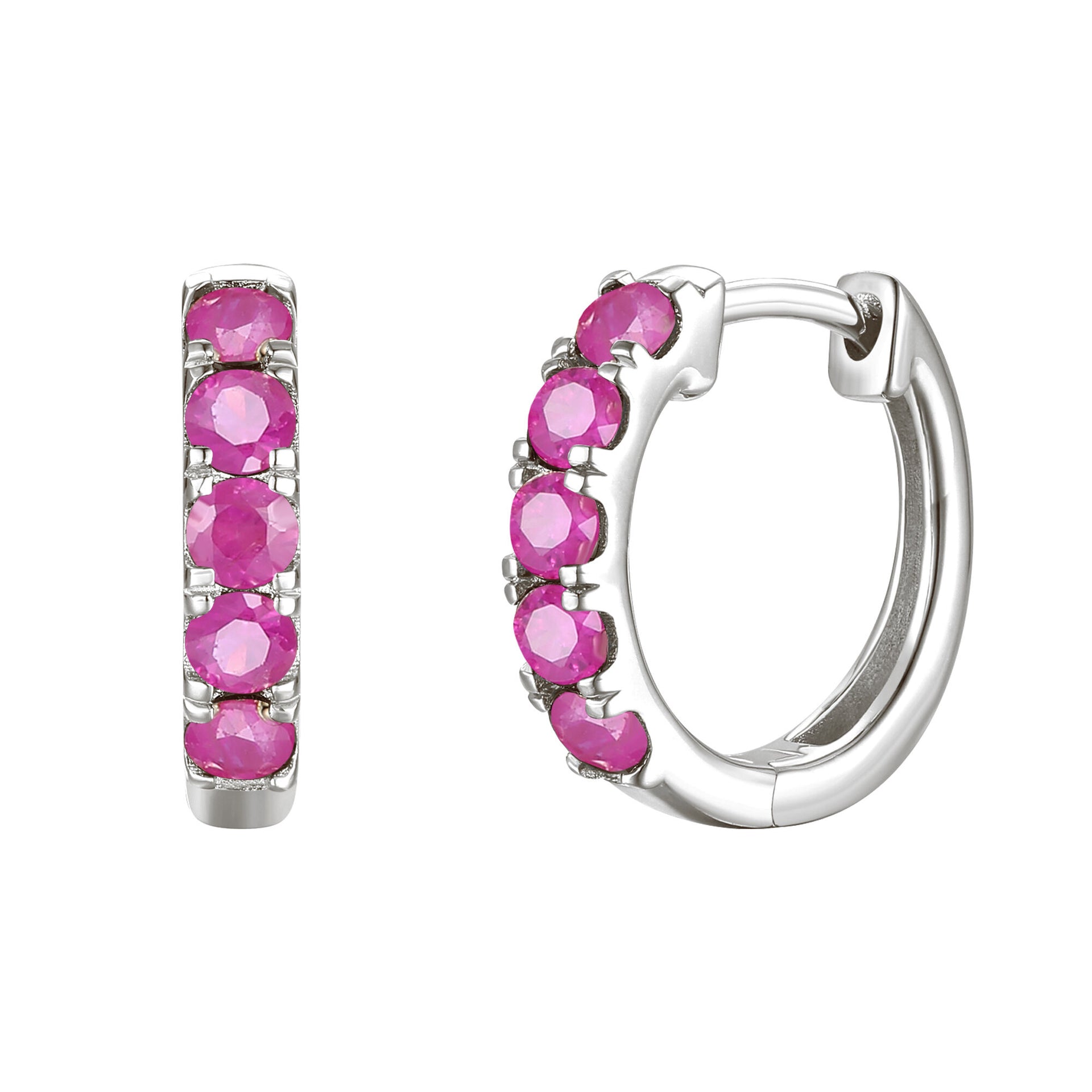 Ruby Hoop Earrings in 10K White Gold