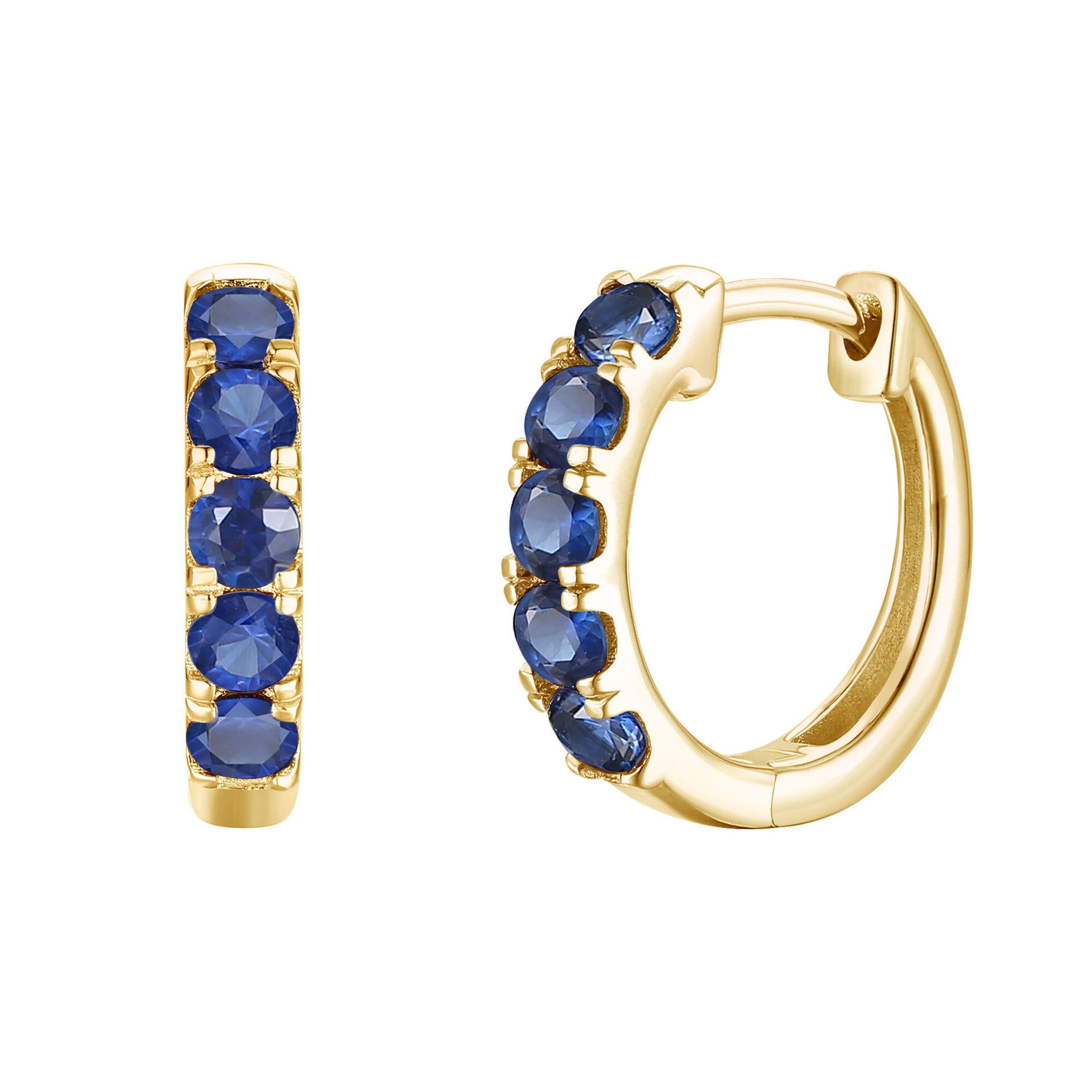 Blue Sapphire Hoop Earrings in 10K Yellow Gold