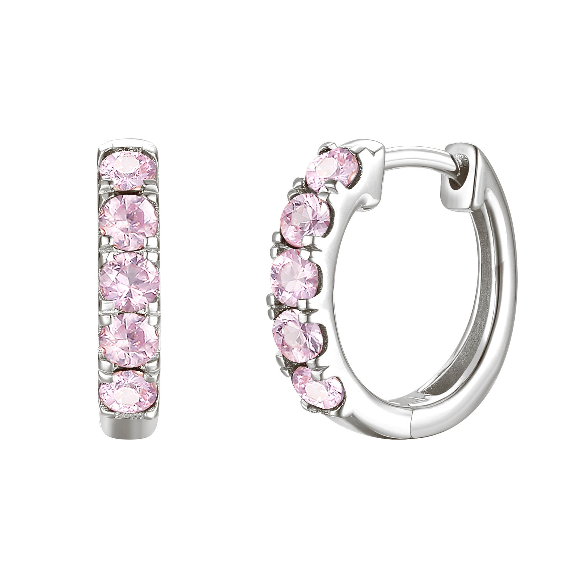Pink Sapphire Hoop Earrings in 10K White Gold