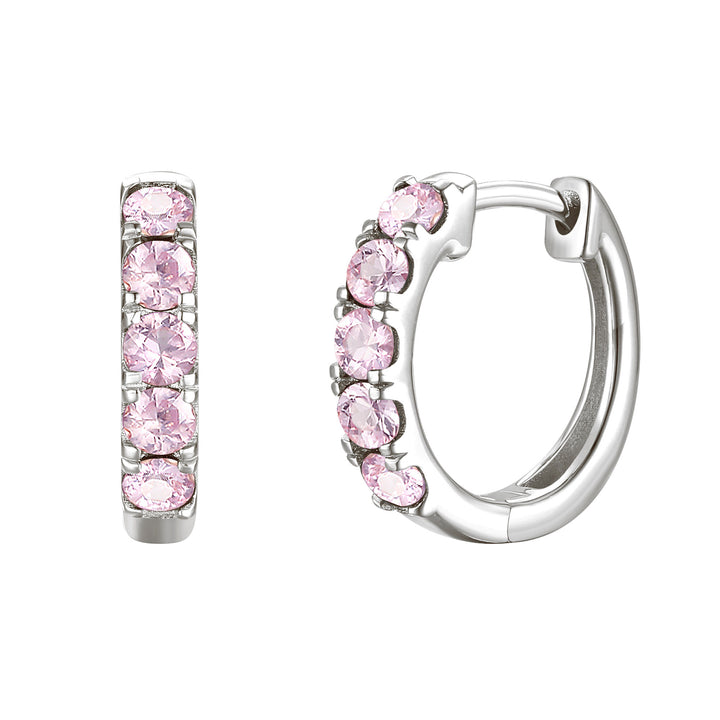 Pink Sapphire Hoop Earrings in 10K White Gold
