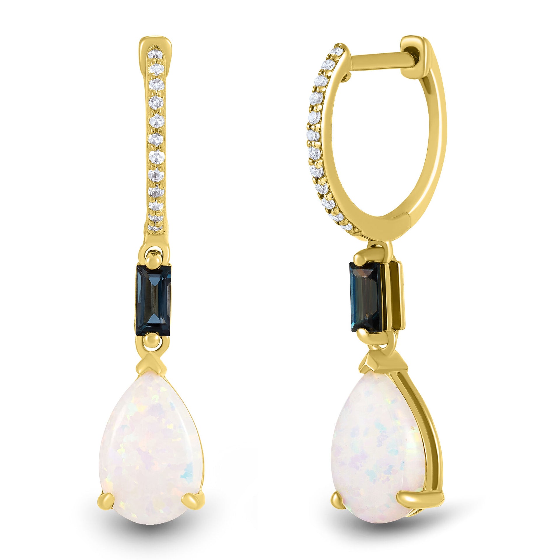 Lab-Created Opal, London Blue Topaz & Diamond Accent Drop Earrings in 10K Yellow Gold