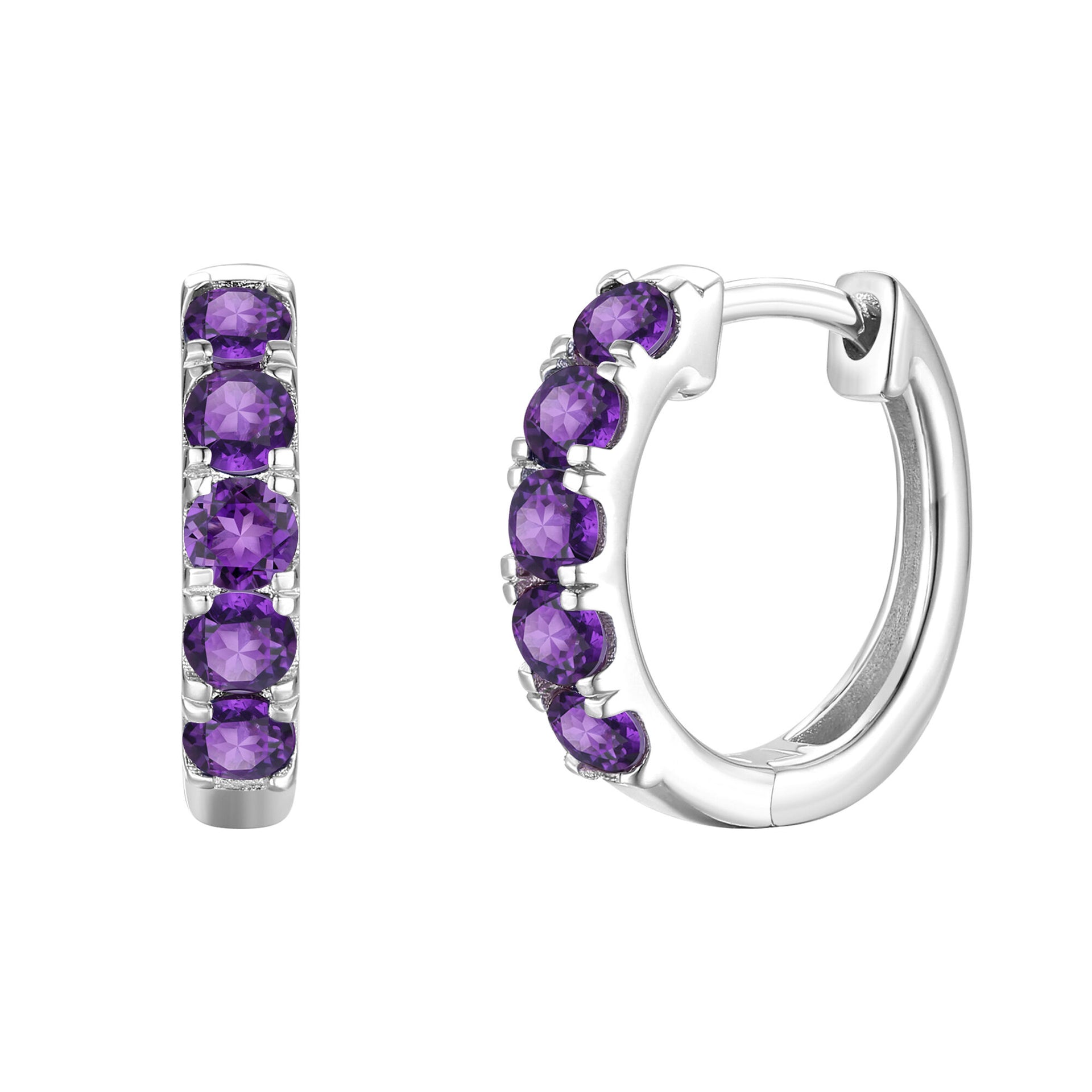 Amethyst Hoop Earrings in 10K White Gold