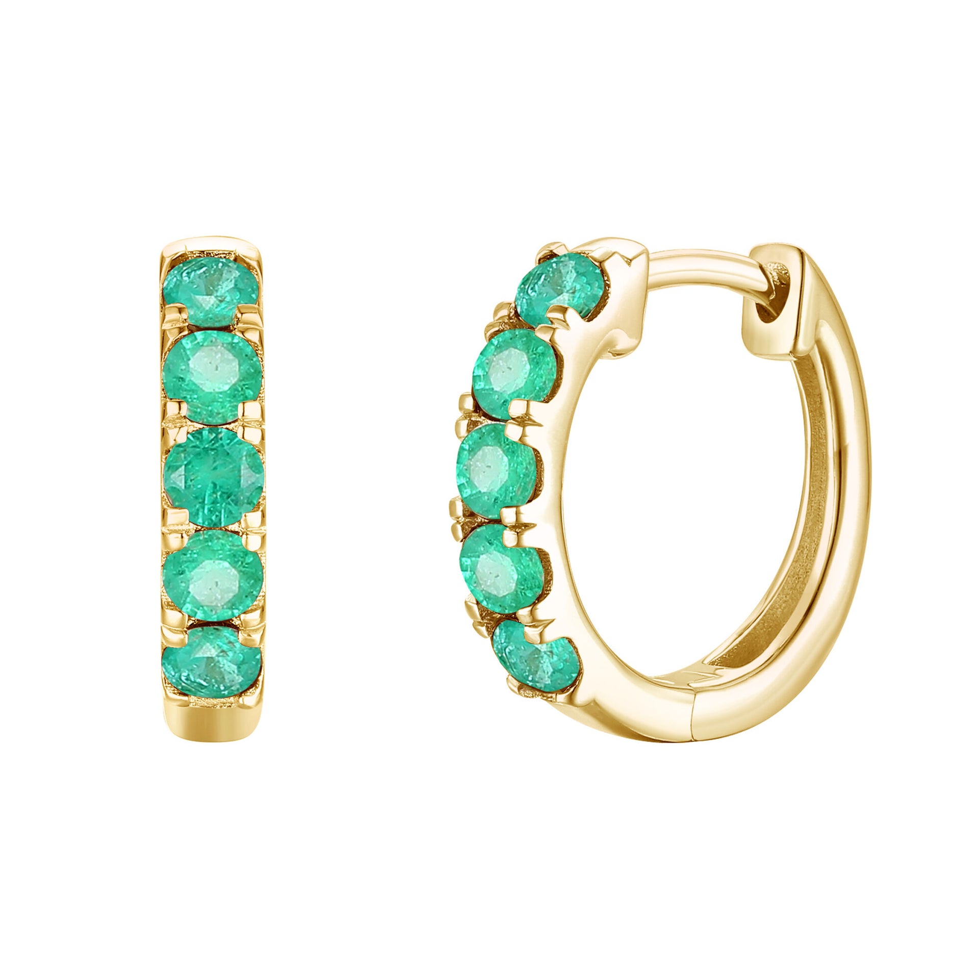 Emerald Hoop Earrings in 10K Yellow Gold