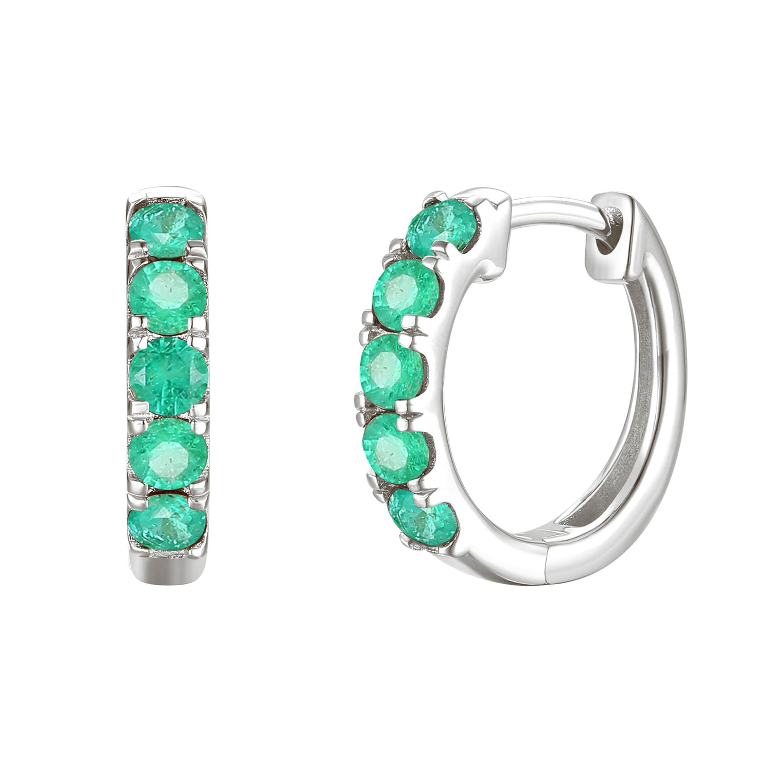 Emerald Hoop Earrings in 10K White Gold
