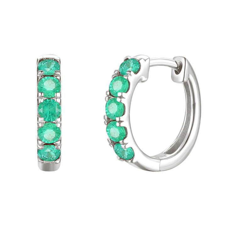 Emerald Hoop Earrings in 10K White Gold