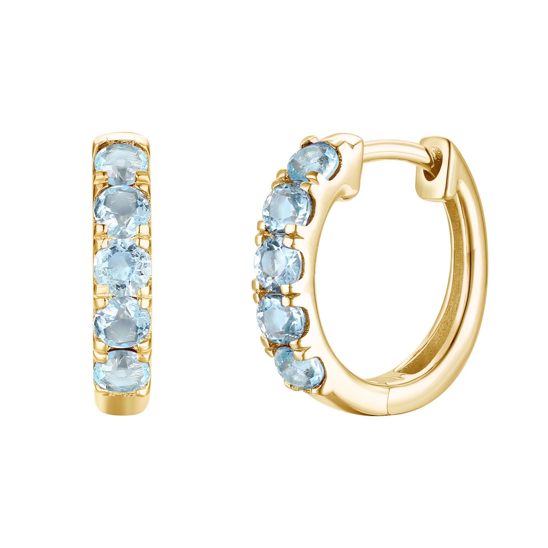 Aquamarine Hoop Earrings in 10K Yellow Gold