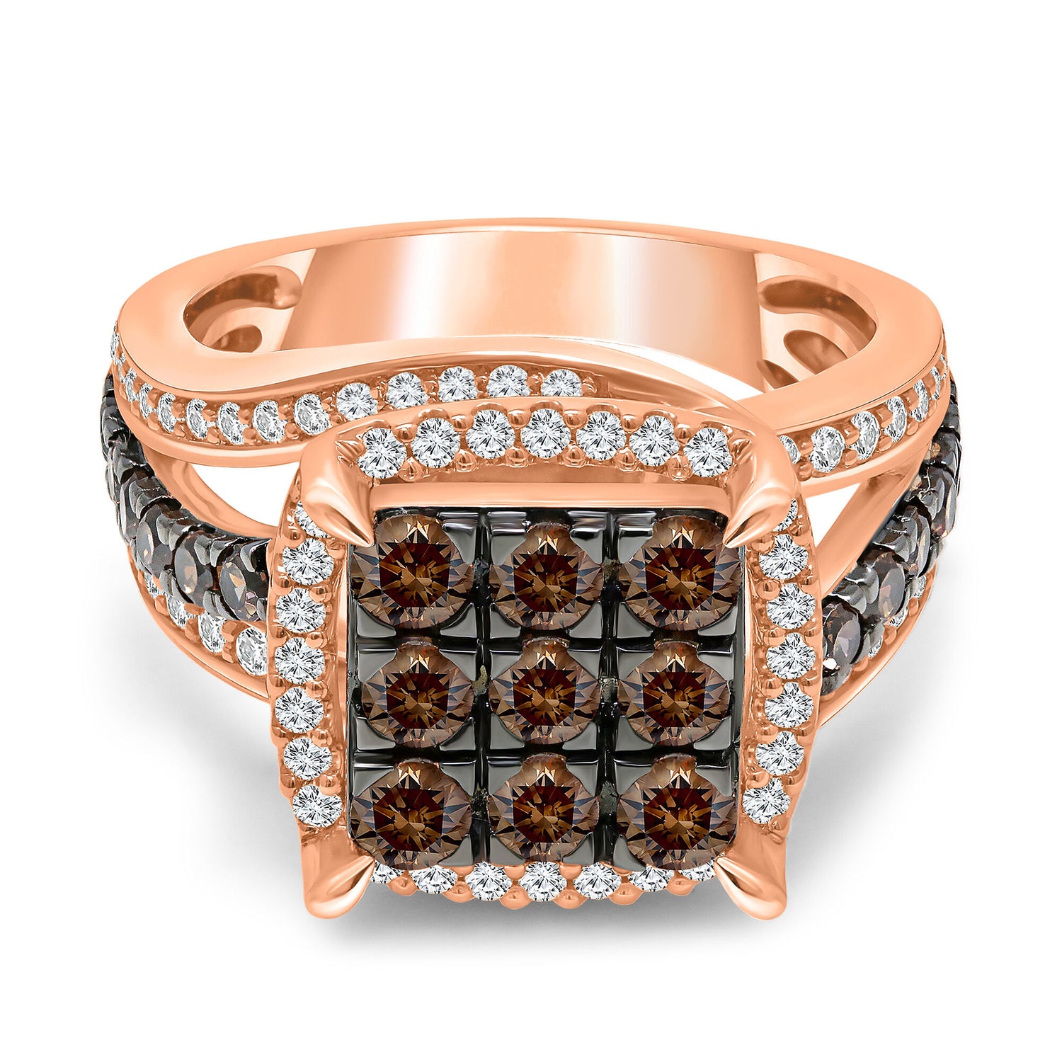 Champagne Diamond and Diamond Ring in 10K Rose Gold (2 ct. tw.)