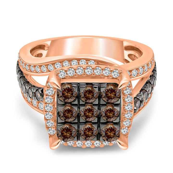 Champagne Diamond and Diamond Ring in 10K Rose Gold (2 ct. tw.)