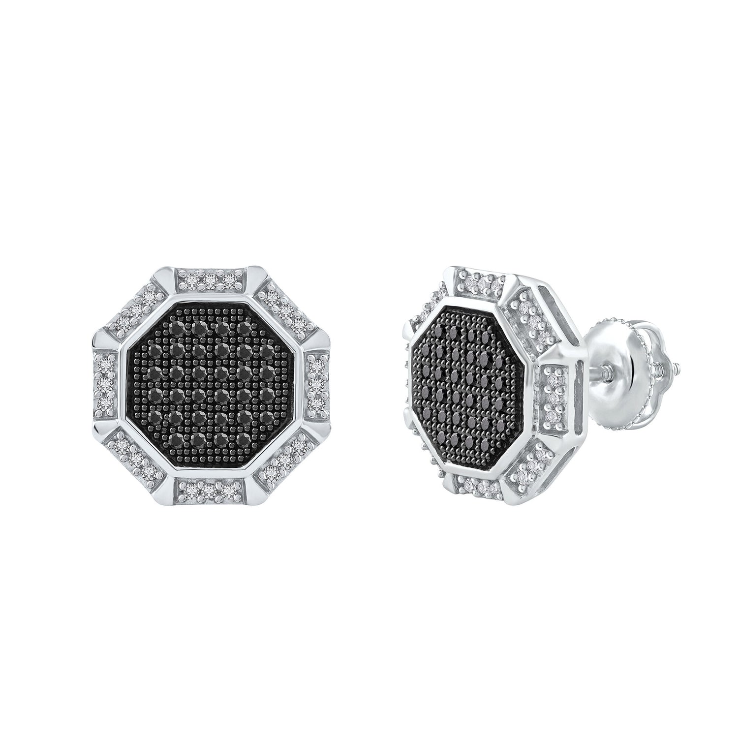 Black Diamond and Diamond Stud Earrings in 10K White Gold (1/3 ct. tw.)