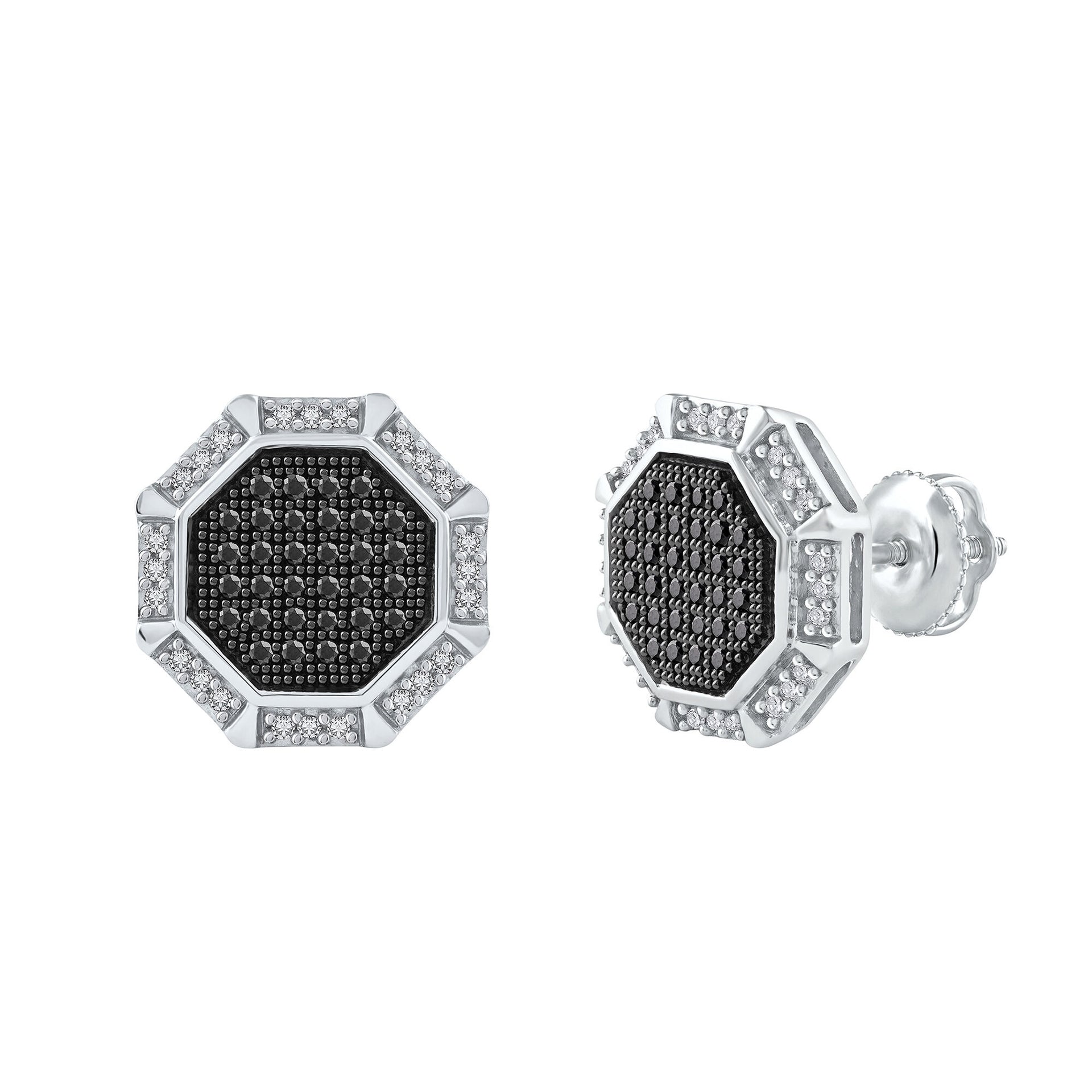 Black Diamond and Diamond Stud Earrings in 10K White Gold (1/3 ct. tw.)