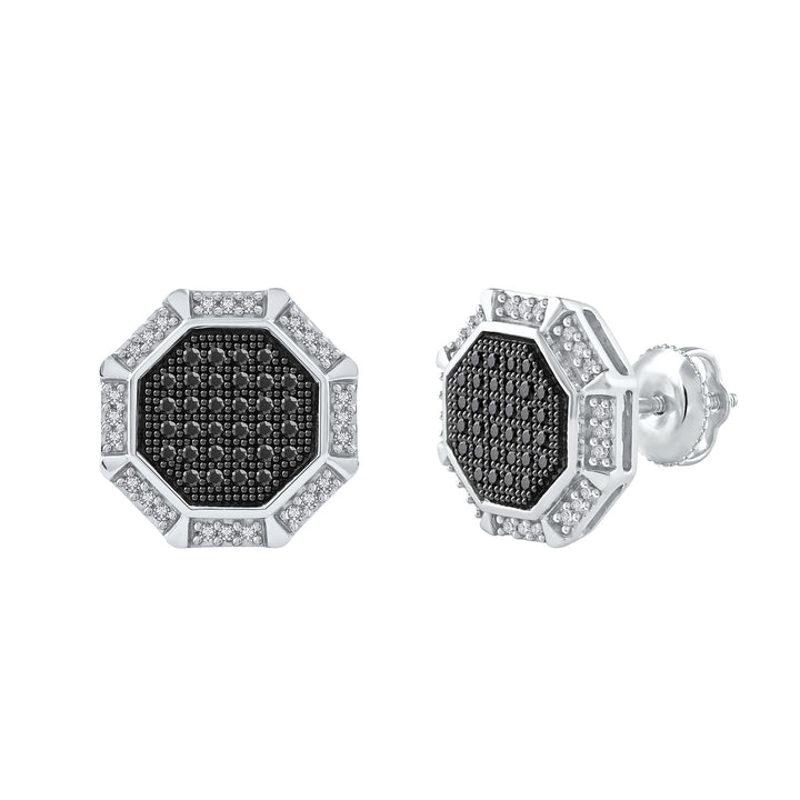 Black Diamond and Diamond Stud Earrings in 10K White Gold (1/3 ct. tw.)