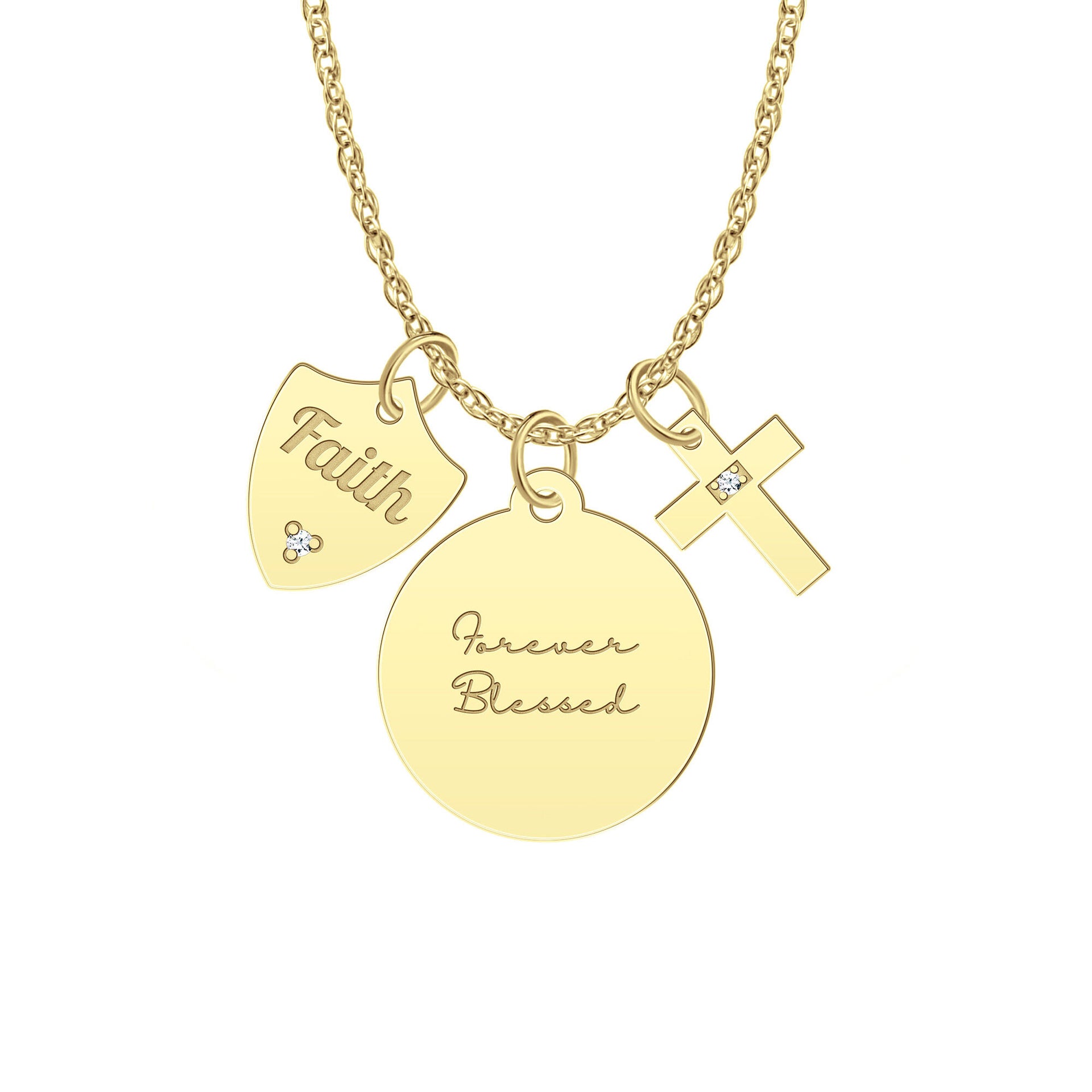 Three-Piece Religious Charm Necklace with Diamond Accent in 10K Yellow Gold