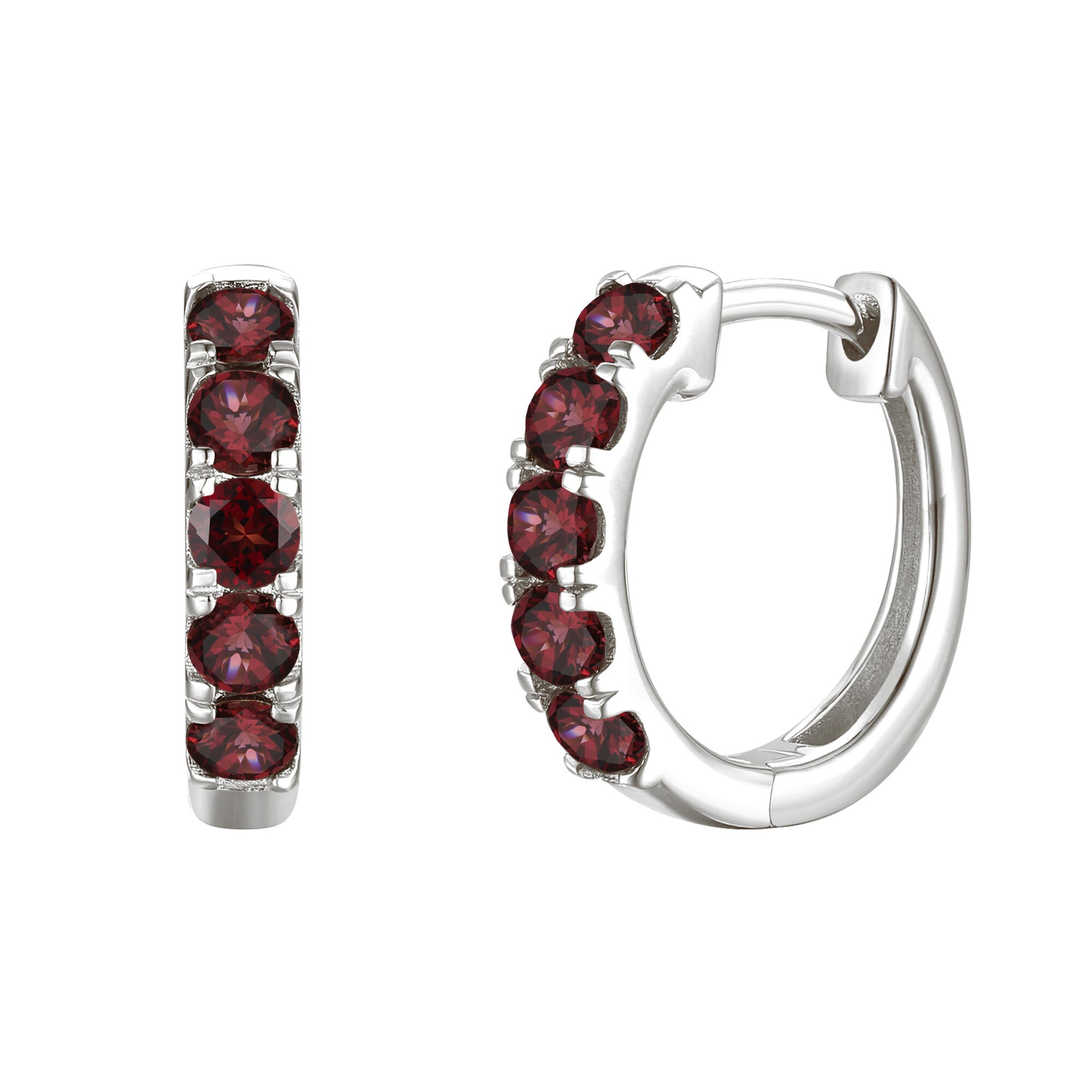 Garnet Hoop Earrings in 10K White Gold