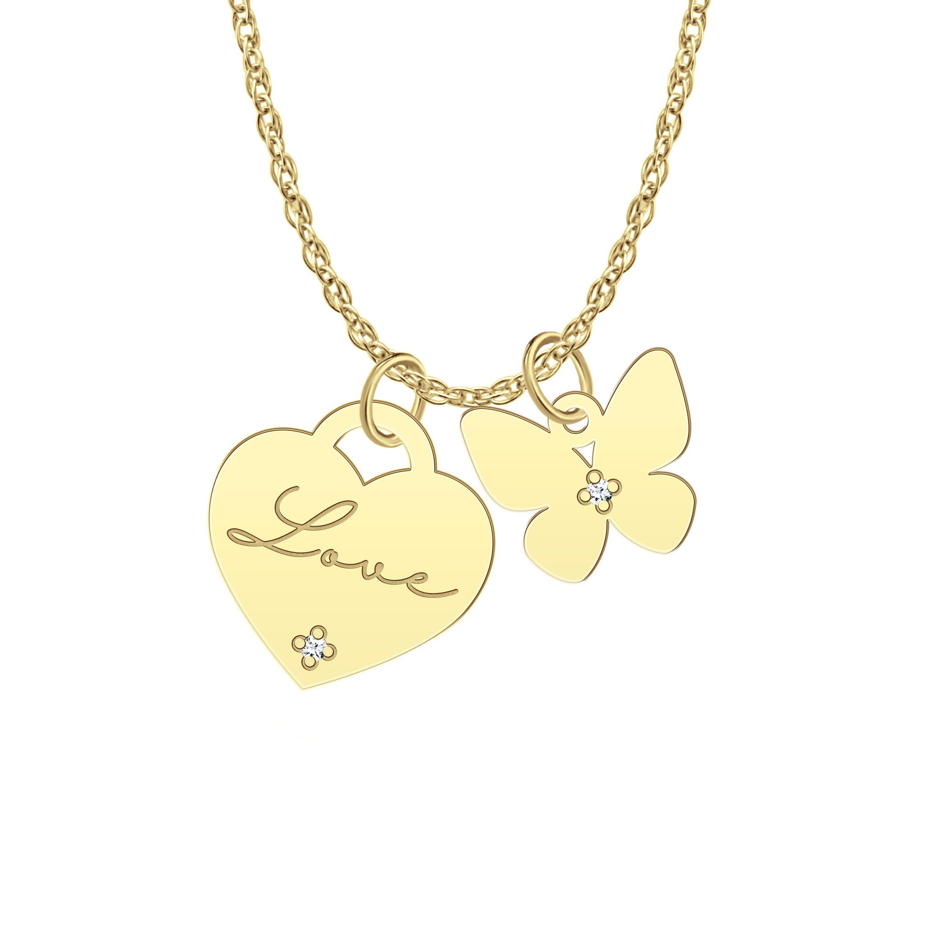 Two-Piece Love Charm Necklace with Diamond Accents in 10K Yellow Gold