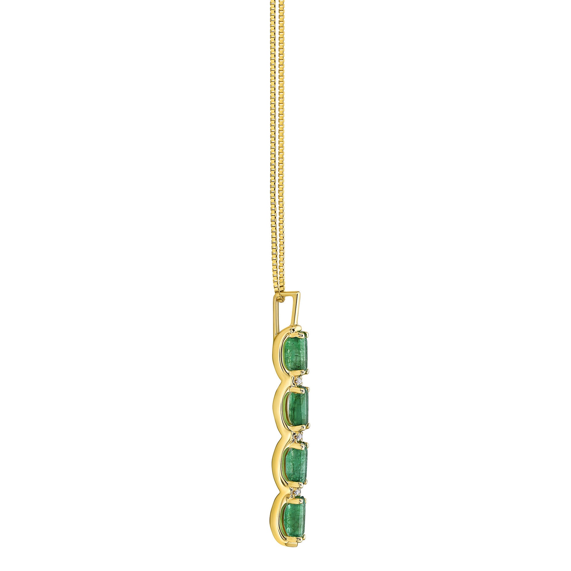 Emerald and Diamond Accent Vertical Bar Pendant in 14K Yellow Gold