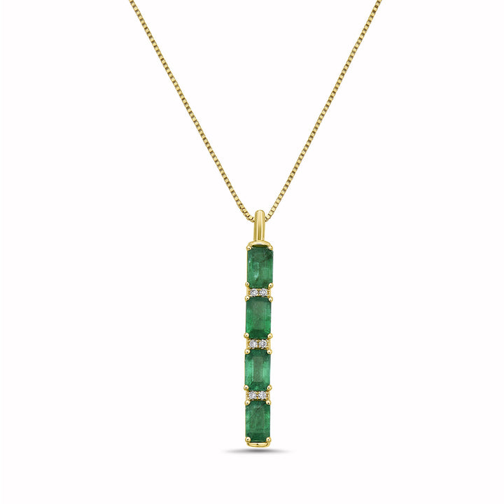 Emerald and Diamond Accent Vertical Bar Pendant in 14K Yellow Gold