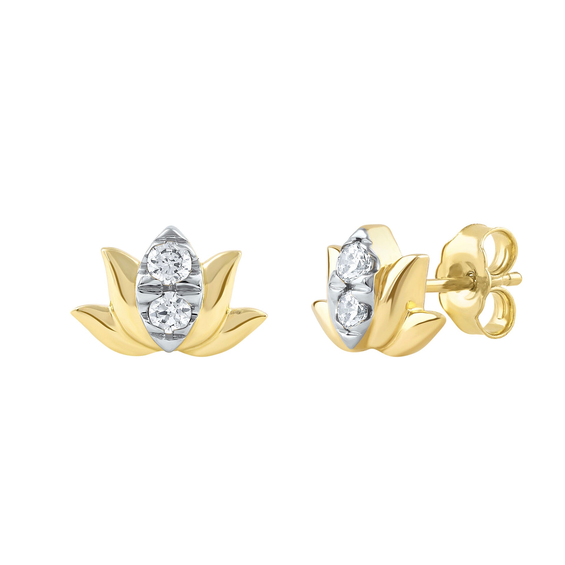 Diamond Lotus Earrings in 10K Yellow Gold (1/5 ct. tw.)