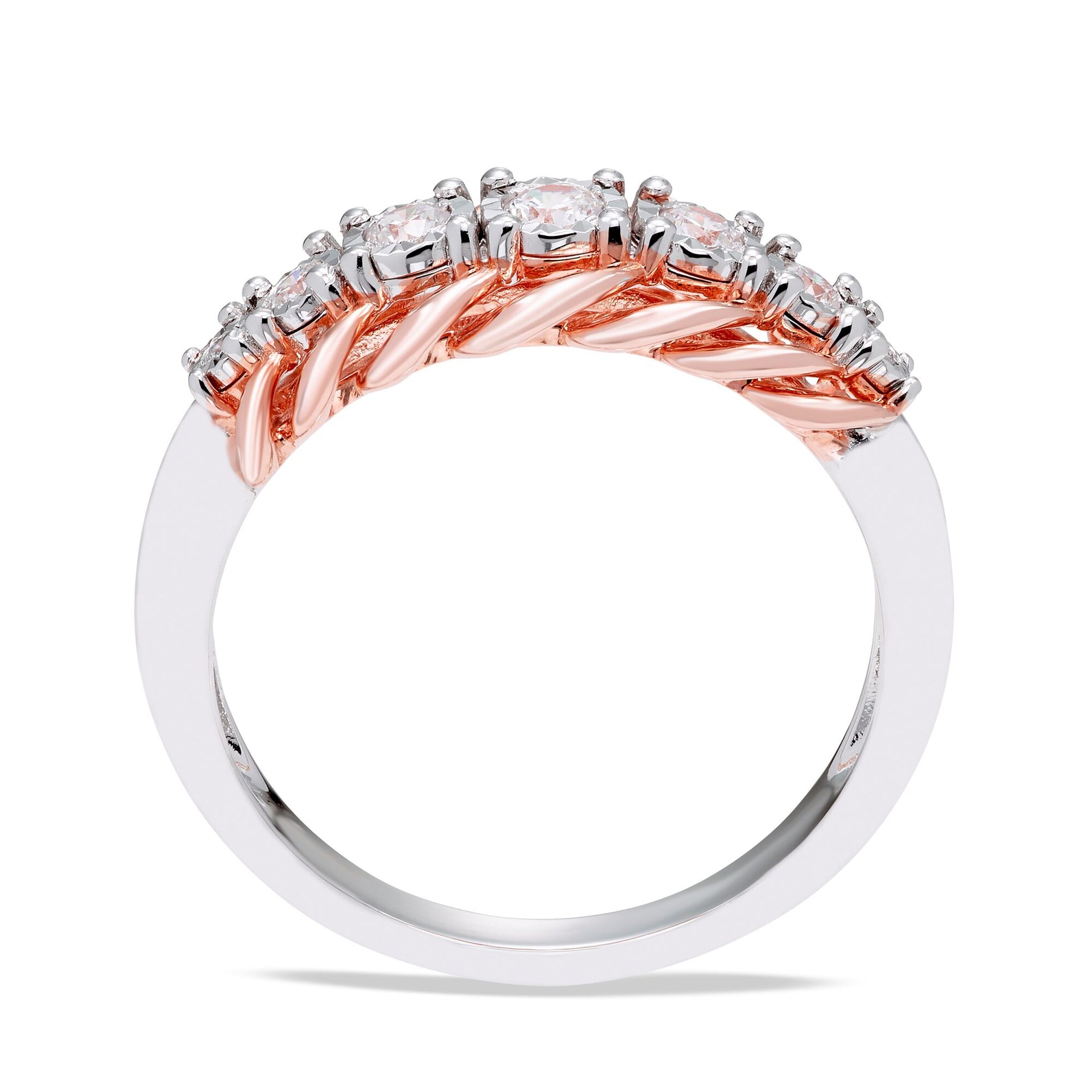Diamond Wedding Band in 10K White and Rose Gold (1/5 ct. tw.)